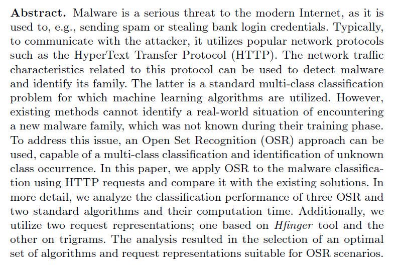 bialczakp's tweet photo. Next week I’ll be presenting the paper “Malware classification using Open Set Recognition and HTTP protocol requests” at #ESORICS conference. It’s a joint work of @wmazurczyk and me using @CERT_Polska_en data set. 1/n https://t.co/vr9sujfJw9