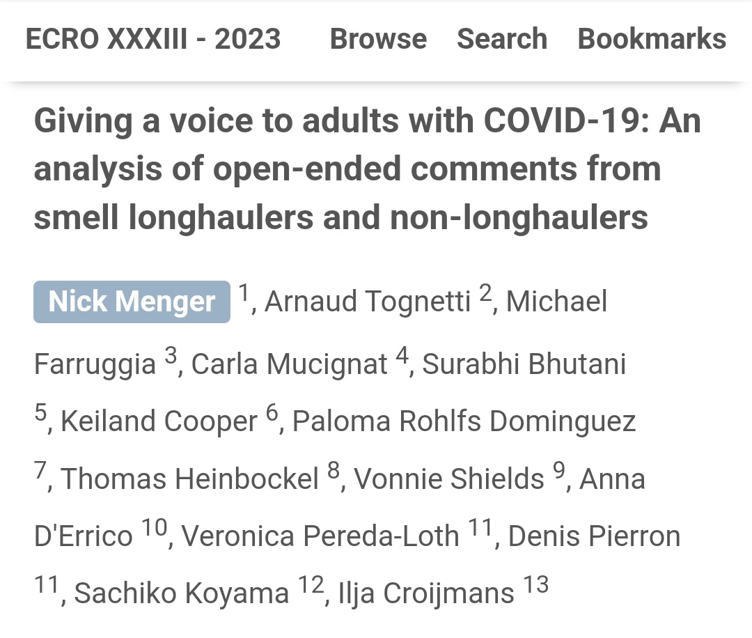 Are you interested in learning more about what people with long lasting #smell disorders caused by COVID19 have to say? Check out poster 005 later today! 
 @ecro2023 #ecro2023