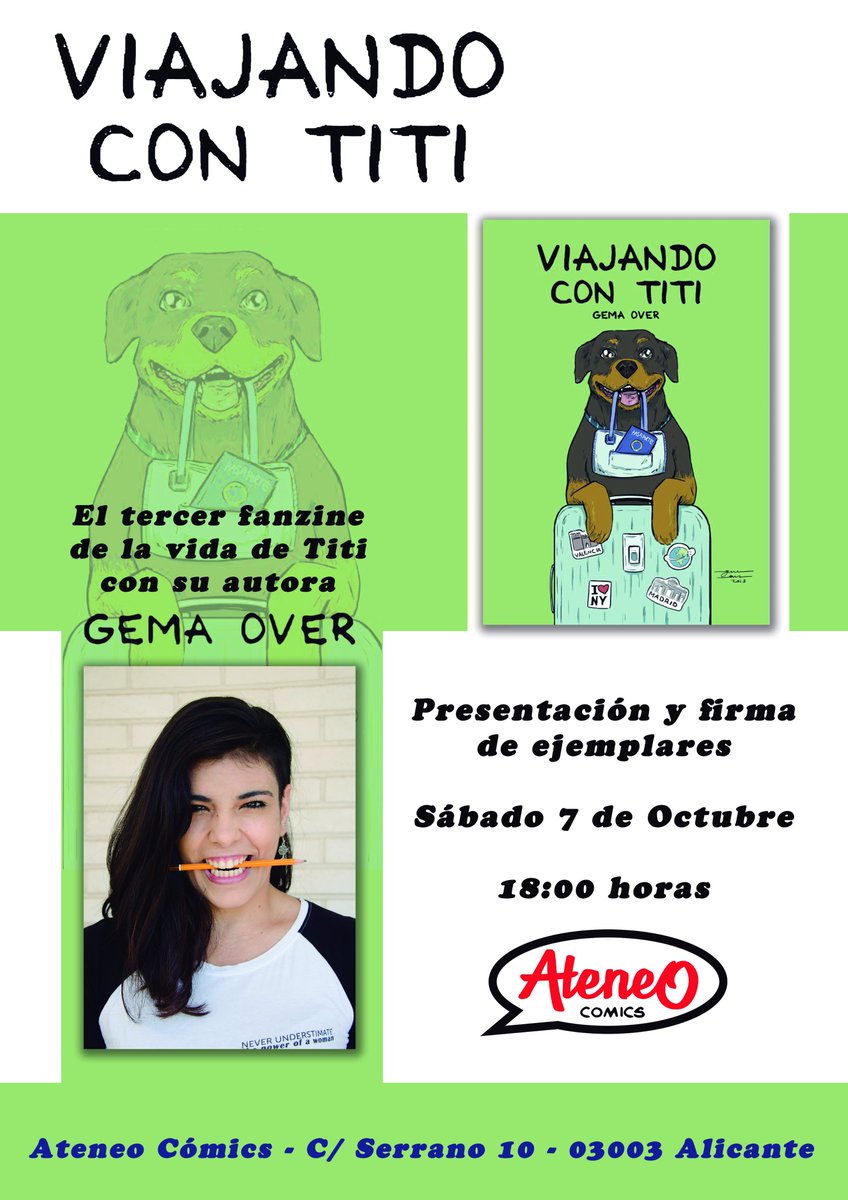 ateneocomics's tweet photo. Presentación y firma de ejemplares del fanzine Viajando con Titi, realizado por Gema Over, con la presencia de su autora y del gran protagonista de la historia, Titán https://t.co/G9YGE2QYK8