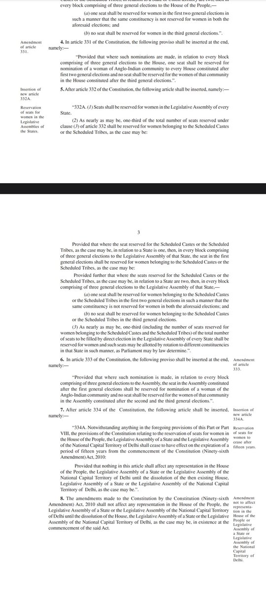 _YogendraYadav's tweet photo. That's the catch @BDUTT 
There is no need to link women's reservation to popln Census (earliest 2025) and feesh delimitation of constituency boundaries.
This provision did not exist in WRB 2008. This clause in the present bill pushes its implementation to 2029, if not beyond.
Copy of WRB 2008 (passed by RS in 2010)  posted below