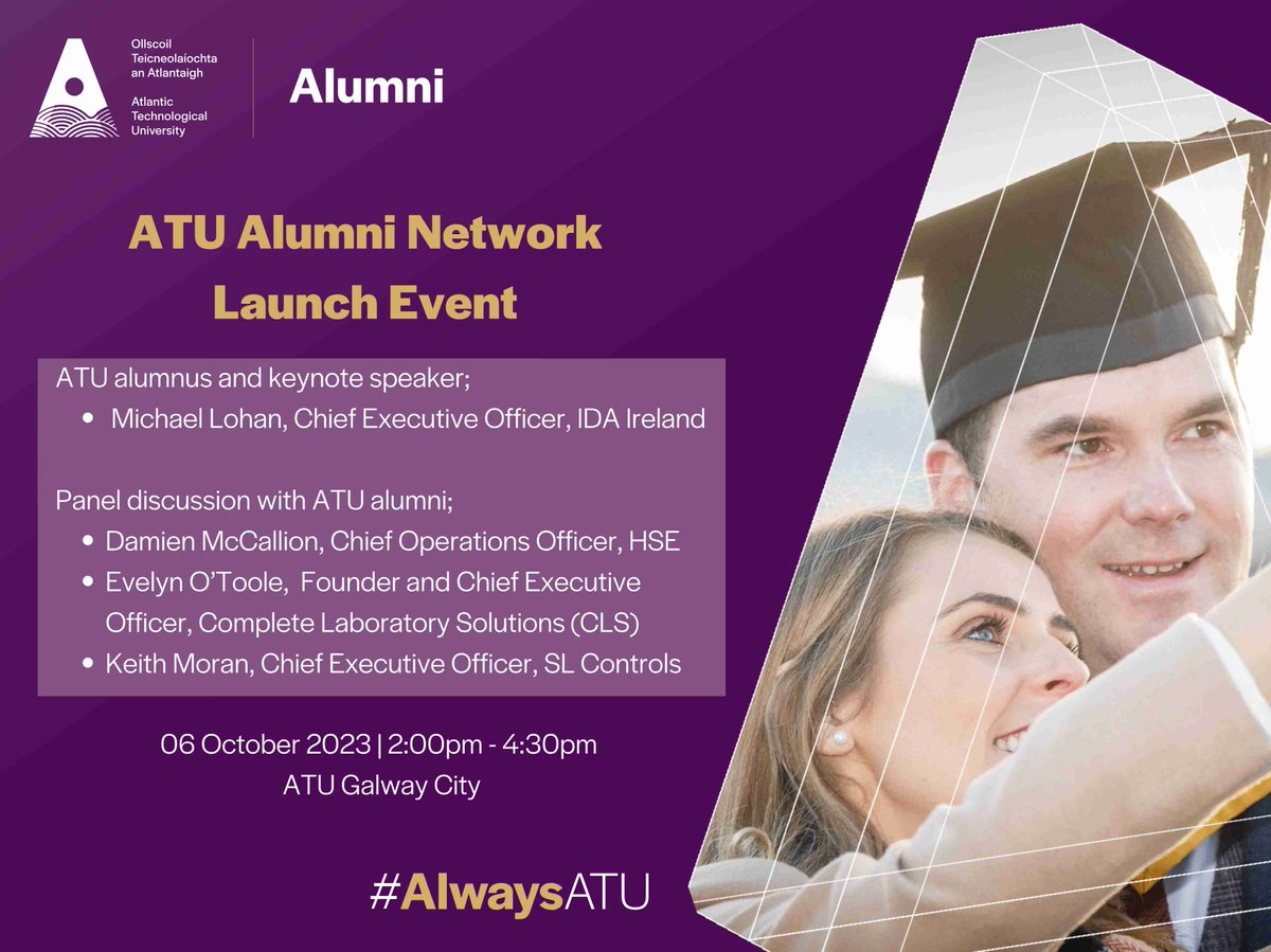 atu_ie's tweet photo. Inviting all our alumni, friends and supporters to join us for the ATU Alumni Network Launch on Friday 6 October at our Galway City campus.
Register here to secure your place: https://t.co/nrYrHNR6U3
#ATUAlumni #AlwaysATU #AtlanticTU https://t.co/z73vUXfjrw