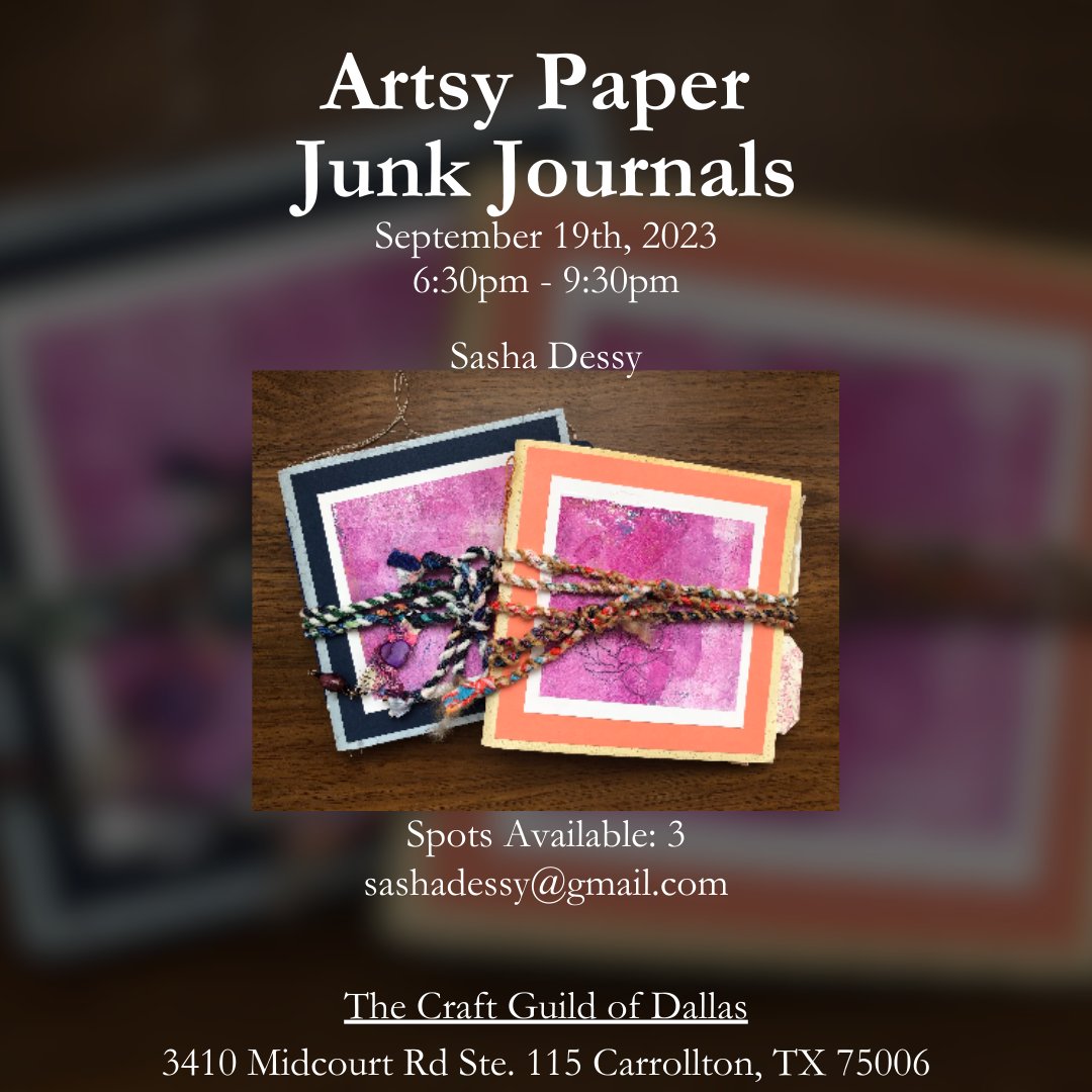 TheCraftGuild's tweet photo. Artsy Paper Junk Journal workshop TONIGHT!!🎨(2 Spots left!!)

We want to welcome our brand new instructor Sasha Dessy!! She'll be teaching her first workshop at The Craft Guild tonight from 6:30PM to 9:30PM🗒️ https://t.co/JPPLMXmWnV