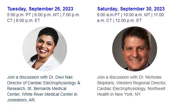 stopafib's tweet photo. Please join us for Afib Awareness Month Webinars with Drs. Devi Nair (@Drdevignair) & Nicholas Skipitaris. Hosted by #Medtronic for #AfibAwarenessMonth #atrialfibrillation #cardiacablation #heartmonitoring #CardioTwitter Please share
https://t.co/aIpegIrr12 https://t.co/93NQb1sfJs