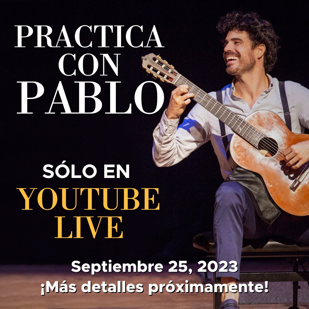 El próximo lunes, 25 de septiembre, debutaré mi nueva serie de YouTube Live, "Practicando con Pablo". En este livestream, estaré respondiendo tus preguntas mientras te guío a través de mi rutina de práctica.