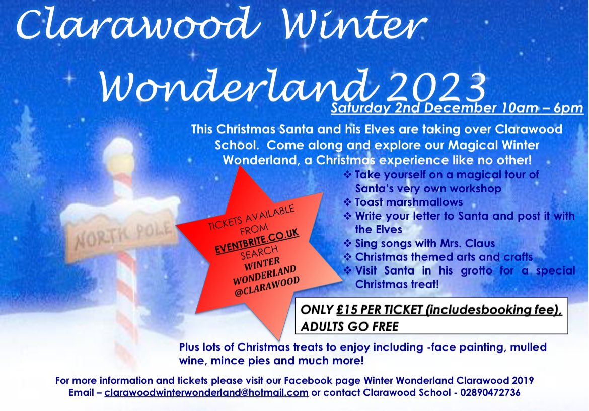 It’s always wonderful to support one of our Belfast Special Schools… checkout the link to get booked for Winter Wonderland @ Clarawood eventbrite.co.uk/e/winter-wonde…
