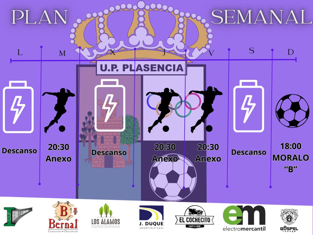 UPPlasencia_'s tweet photo. ⚫⚪ 𝐏𝐫𝐢𝐦𝐞𝐫 E𝐪𝐮𝐢𝐩𝐨| Plan Semanal 

El Primer equipo se entrena esta tarde, con la mirada puesta en el Domingo... ✈️

🆚C.P Moralo "B"
⏰ 18.00
📌 Navalmoral de la Mata

#SentimientoUPP 
#HalaUnión https://t.co/zudqlIVN53