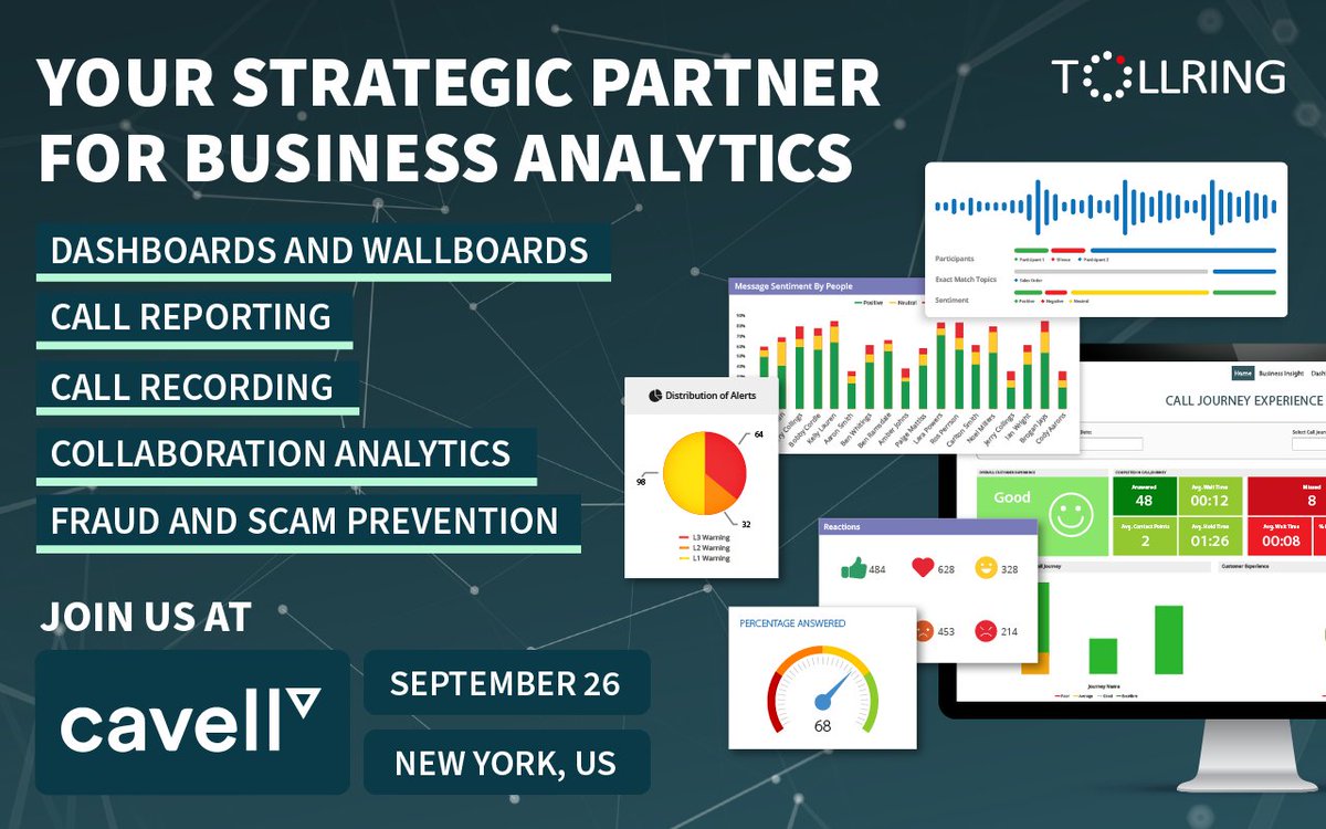 Tollring is thrilled to announce our participation in the upcoming Cavell Cloud Comms Summit - North America on September 26th. Let's connect at the event and unlock the potential of data-driven insights together! #CavellCloudCommsSummit #BusinessAnalytics