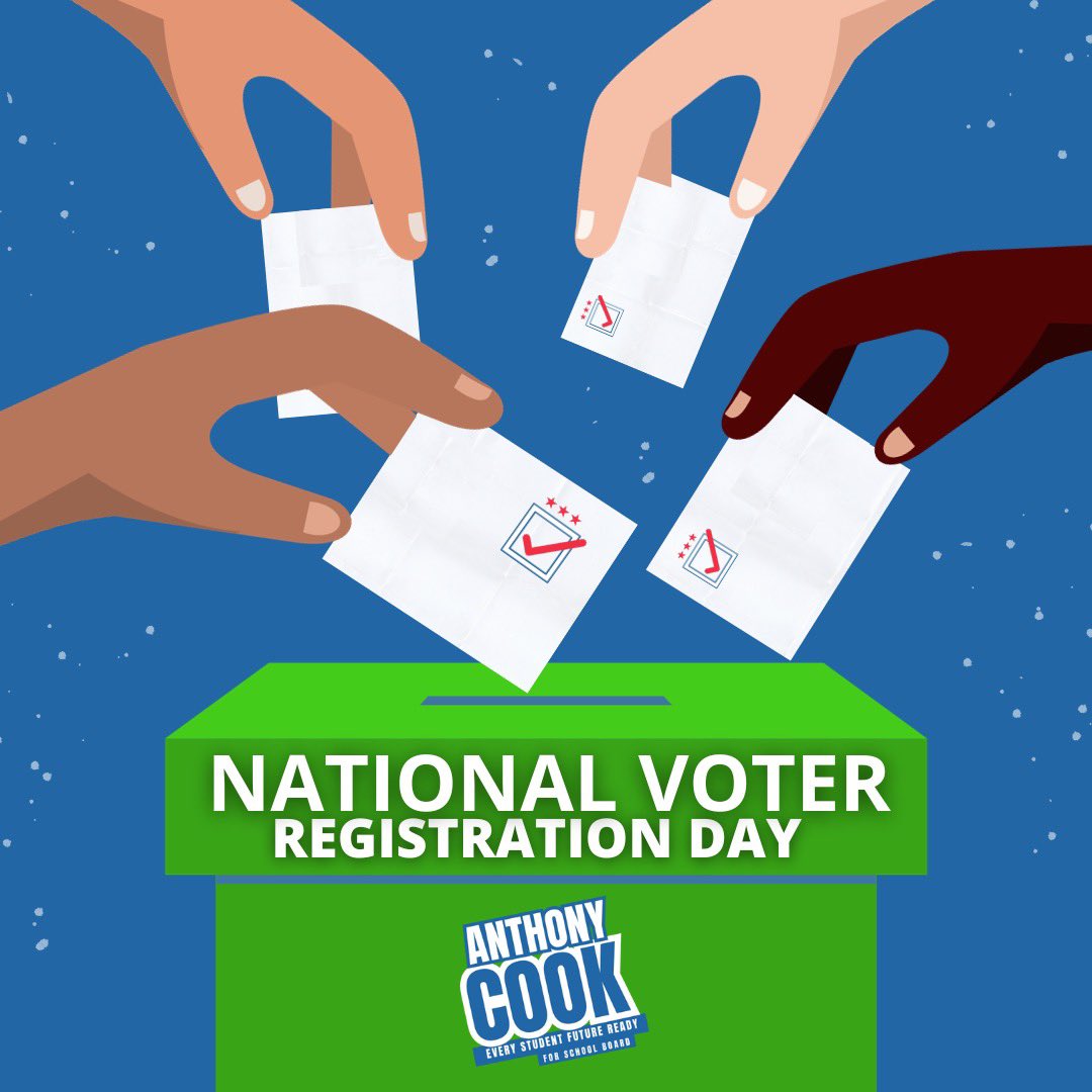 National Voter Registration Day (NVRD) is a non-partisan civic holiday dedicated to making sure every American uses their precious right to vote. Be the change you want to see. You can register to vote here: voteosceola.gov/Voter-Informat…

#voteanthonycook #yourvoteisyourvoice