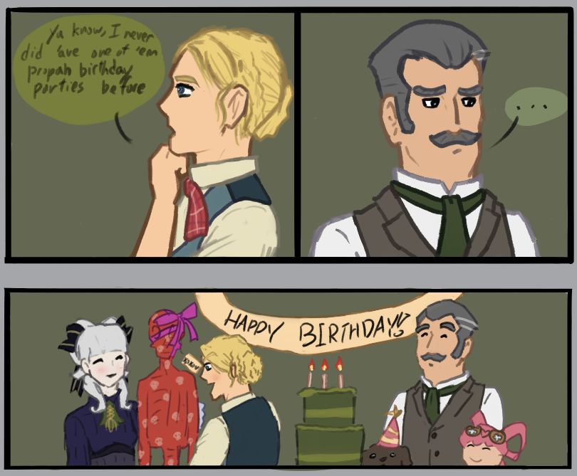 WTDDTW_'s tweet photo. #Dgs #tgaa #aa #Daigyakutensaiban #thegreataceattorney #aceattorney #ginalestrade #mariagorey #MariaGoulloyne #goulstrade #ghoulstrade #tobiasgregson #iriswilson #iriswatson fun fact my birthday was a few days ago on the 15th but i procrastinate https://t.co/XROHJolFjM