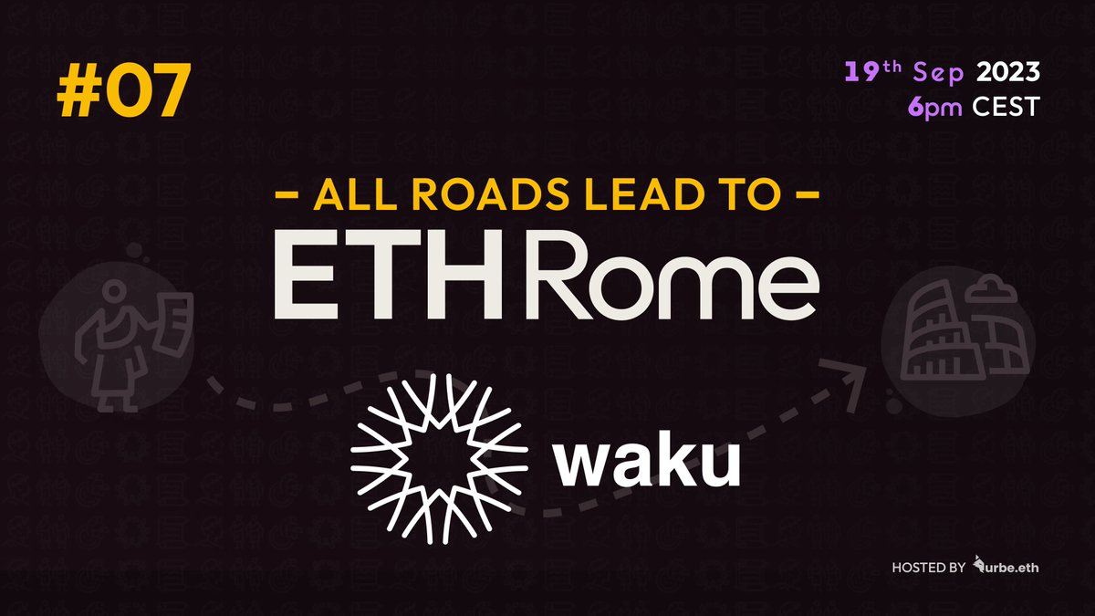 ETHRome's tweet image. Ready for another 🔥 fireside chat? 

All Roads Lead to @ETHRome E07 will feature two guests from @Waku, our main sponsor!

Our guests will give us a comprehensive understanding of what Waku is and its practical applications!

Tune in at 6pm CEST!

⬇️ RSVP below ⬇️