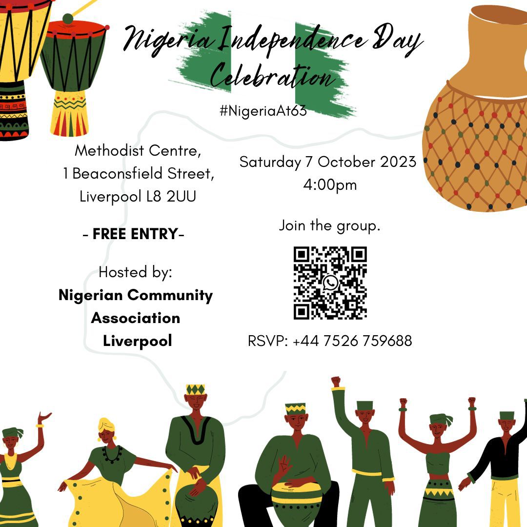 🇳🇬 🇳🇬🇳🇬🇳🇬 🇳🇬🇳🇬🇳🇬 🇳🇬🇳🇬 🇳🇬🇳🇬 We are delighted to invite you, your family, and friends to join us in celebrating Nigeria's 63rd Independence Day celebration.

Event Details:
🗓 Date: Saturday, 7 October 2023
⏰ 
🎟️ Entry: FREE