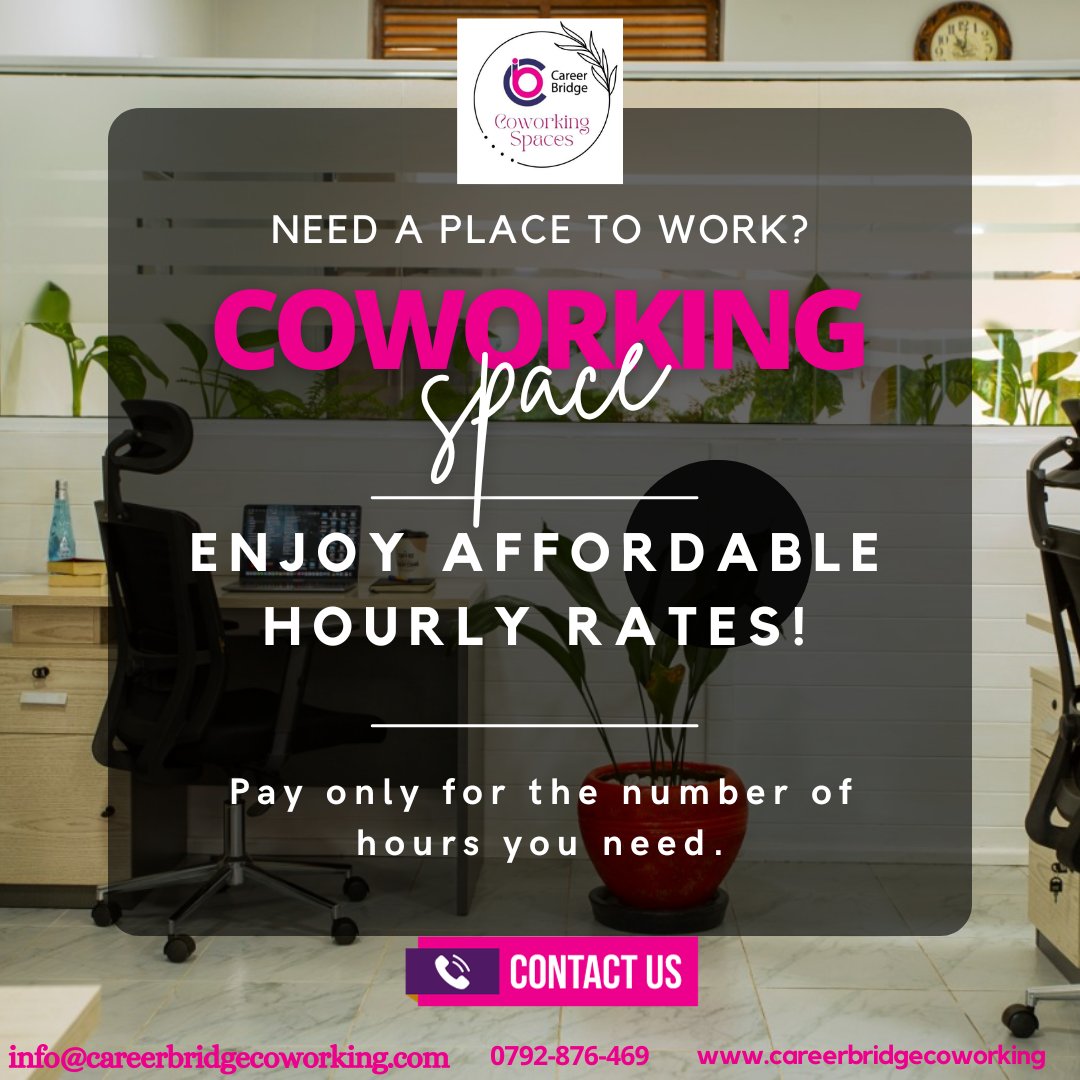CCareerbridge's tweet photo. Embrace the freedom to work on your terms with our hourly package. Whether you need a quick power hour or an extended burst of creativity, we've got you covered!

0792876469 | info@careerbridgecoworking.com | https://t.co/J2igcTxbYJ https://t.co/35VcFQqK6j