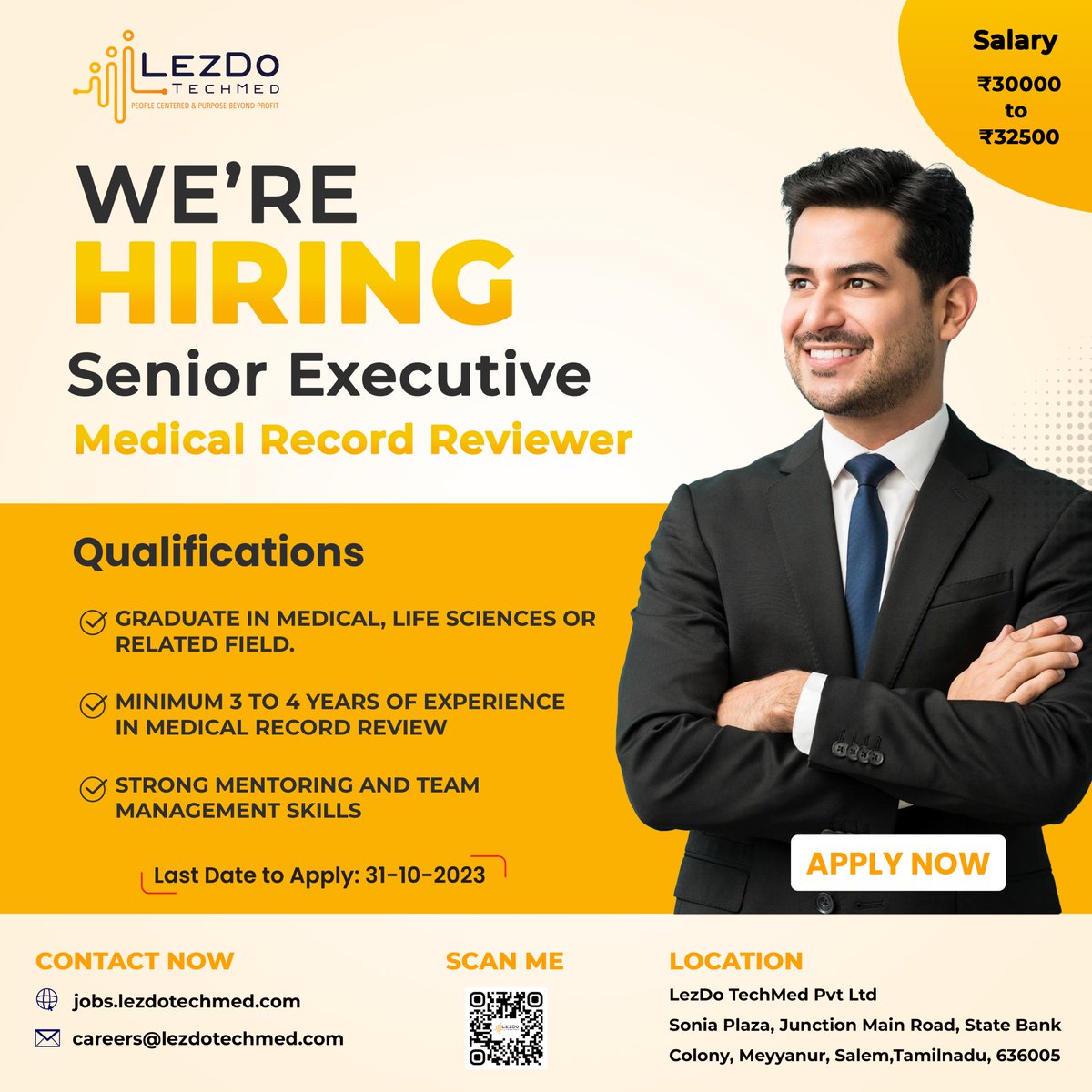 Step into a role where your expertise is valued and your vision is encouraged. LezDo TechMed is hiring a Senior Executive Medical Record Reviewer.
#LezDoTechMed #lezdotechmedindia #LezDoans #JoinOurTeam #CareerOpportunity #LezDoFamily #SeniorExecutive #MedicalRecordReviewer