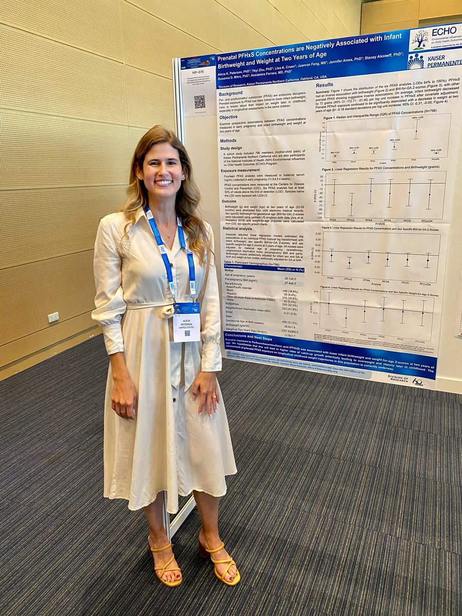 Alicia Peterson, PhD (@draliciakp) on Twitter photo Sharing results from <a href="/KPDOR/">Kaiser Permanente Research NorCal</a> where we found that #prenatal exposure to #PFHxS was consistently inversely associated with #birthweight and #weight at 2 yrs of age with longitudinal growth trajectories underway. Thanks for chairing a great session <a href="/TJamesTodd_PhD/">Tamarra James-Todd</a>! #ISEE2023 Sharing results from <a href="/KPDOR/">Kaiser Permanente Research NorCal</a> where we found that #prenatal exposure to #PFHxS was consistently inversely associated with #birthweight and #weight at 2 yrs of age with longitudinal growth trajectories underway. Thanks for chairing a great session <a href="/TJamesTodd_PhD/">Tamarra James-Todd</a>! #ISEE2023