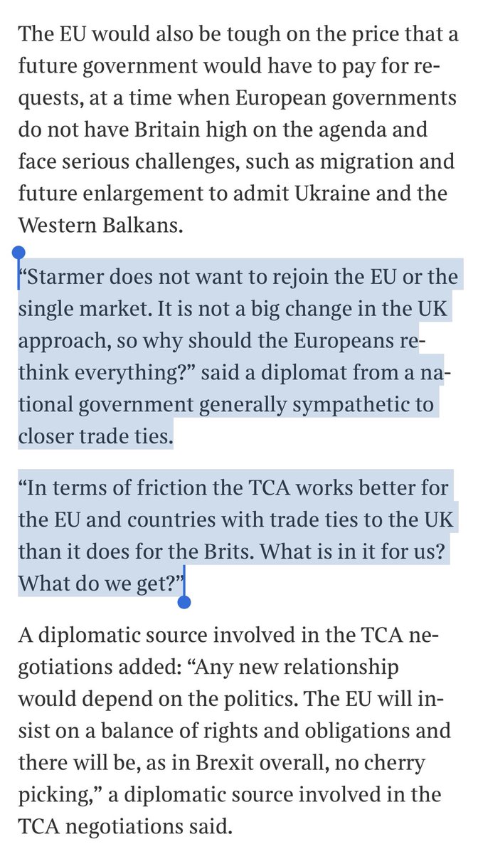 JPLT59's tweet image. The TCA review in 2025 described more as ‘housekeeping’ here than a renegotiation.  Time for ⁦@UKLabour⁩ &amp;amp; Keir Starmer to be honest about what can be achieved without #rejoining SM &amp;amp; CU? 

From ⁦@thetimes⁩