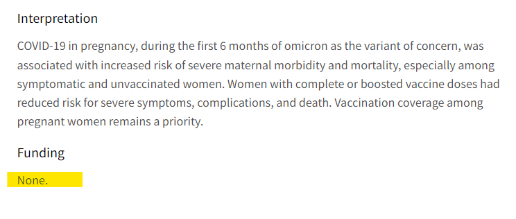 Jikkyleaks's tweet photo. Sorry Viki but your Lancet study looks surgisphere-level fake. You cannot put this amount of work in with 50+ authors from multiple international sites with "no funding".
Yet this is also famously the cohort with 5 deaths from 4618 women - 10x the expected maternal mortality rate.
In Australia the maternal mortality rate is around 5 per 100,000 women. In the UK it's 10 per 100,000 women (another scandal).
Even accepting the higher UK rate the probably of 5 deaths in 4618 pregnancies should be 1 in a billion. This group should be audited then referred for criminal investigation.
I'm happy to help with the audit.
https://t.co/JLrprpYBdc
@chrismartenson @JesslovesMJK @profnfenton @ClareCraigPath