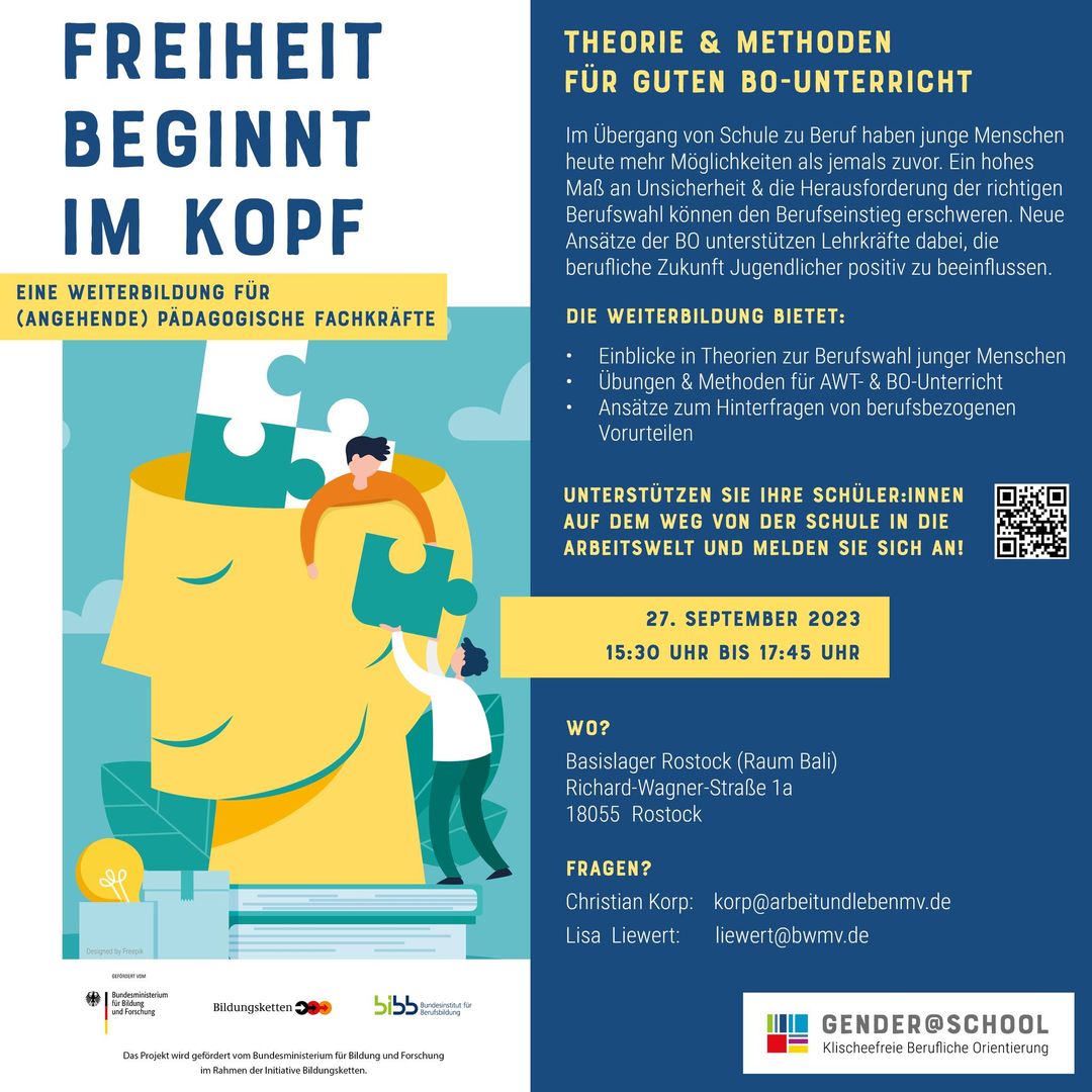 SusanBach_in_MV's tweet photo. Wie geht guter BO-Unterricht?

Die Schulzeit ist vorbei – und was kommt dann? Junge Menschen haben heutzutage eine riesige Auswahl an Ausbildungsberufen und Bachelorstudiengängen.

Diese große Optionenvielfalt eröffnet ganz neue Freiheiten, schränkt aber auch ein. Immer mehr ... https://t.co/9BoSp8XZS1