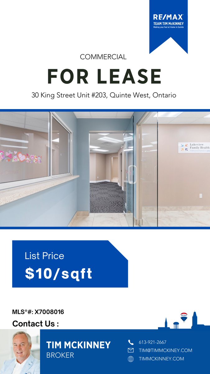Ideal Downtown Trenton Office Space with Prime Location - For Lease 

30 King Street Unit #201, Quinte West, Ontario
MLS®#: X7008026

30 King Street Unit #203, Quinte West, Ontario
MLS®#: X7008016