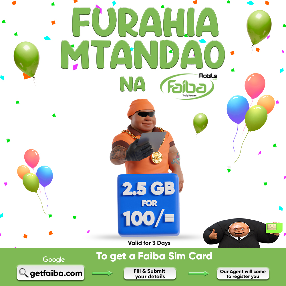 UsiZIME dATa OvYO oVyO!

DATA DEALS SAFI SANA when you Join The Fastest, Affordable &amp; Most Reliable Smartphone Network Today!

Click getfaiba.com or you can visit a Faiba Agent near you.

#FaibaMobile #GetFaiba