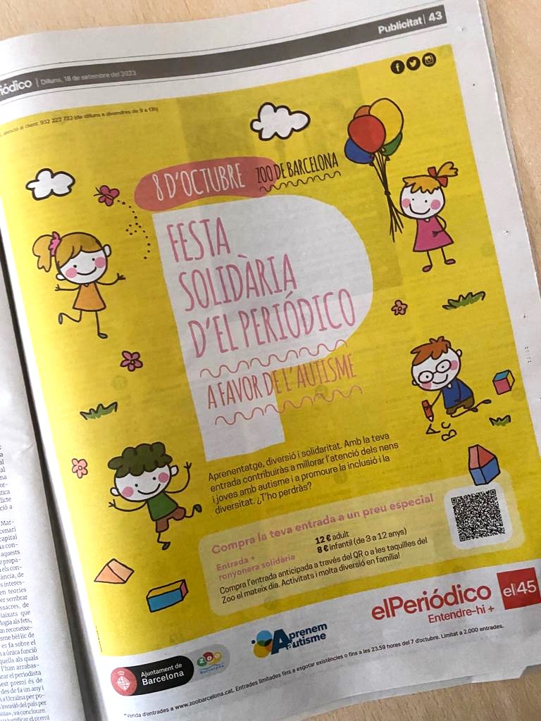 💙VINE A LA FESTA SOLIDÀRIA DE <a href="/elperiodico_cat/">El Periódico</a>! En favor de l'AUTISME, per potenciar la inclusió i millorar l'atenció dels infants i jovent amb #autisme 

🗓️8/10 
📍<a href="/ZooBarcelona/">zoobarcelona</a>

ENTRADES👉ja.cat/y3713