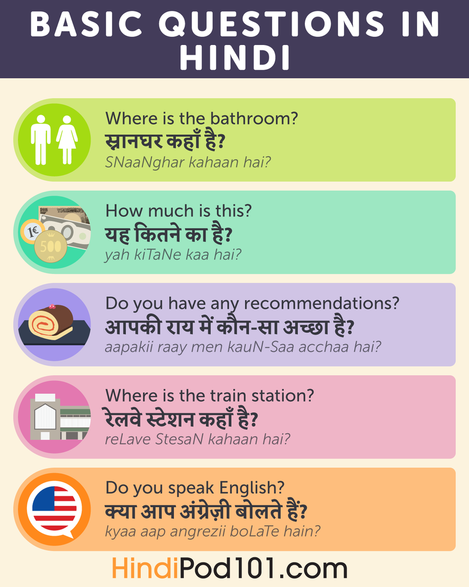 HindiPod101's tweet photo. Basic Questions in Hindi ❓ PS: Learn Hindi with the best FREE online resources, just click here https://t.co/DvPZelpYFG https://t.co/sBPxx5w869