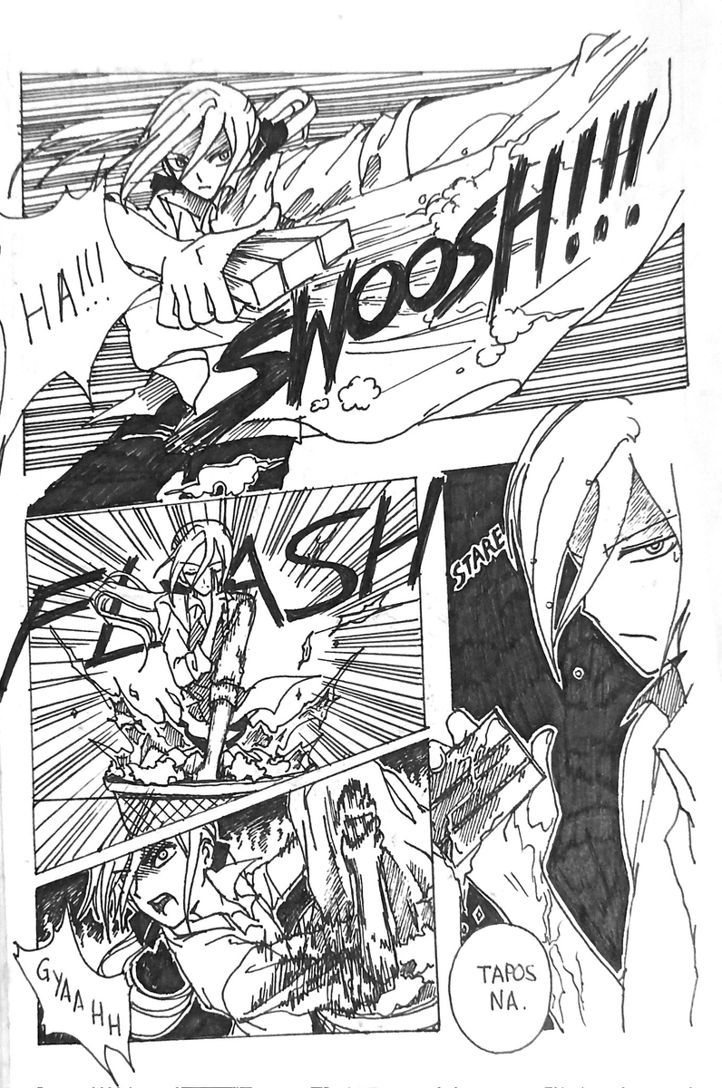 The best part of searching through your old stuff are the occasional ripped comic panels you'd find that you don't even recall making 😂

Context: It's the Laundry Champion showing off his techniques in a clothes-washing tournament 