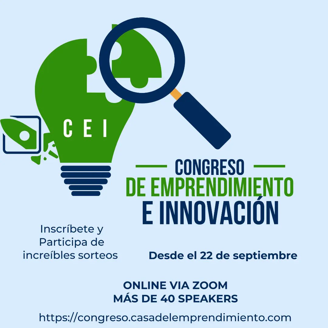 Participa del I Congreso de Emprendimiento e Innovación  Crecimiento Personal que organiza La Casa del Emprendimiento, solicita el formulario de registro casadelemprendimiento@gmail.com, es totalmente sin costo.
40 Ponentes de Argentina Canadá Chile Uruguay México USA  Venezuela.