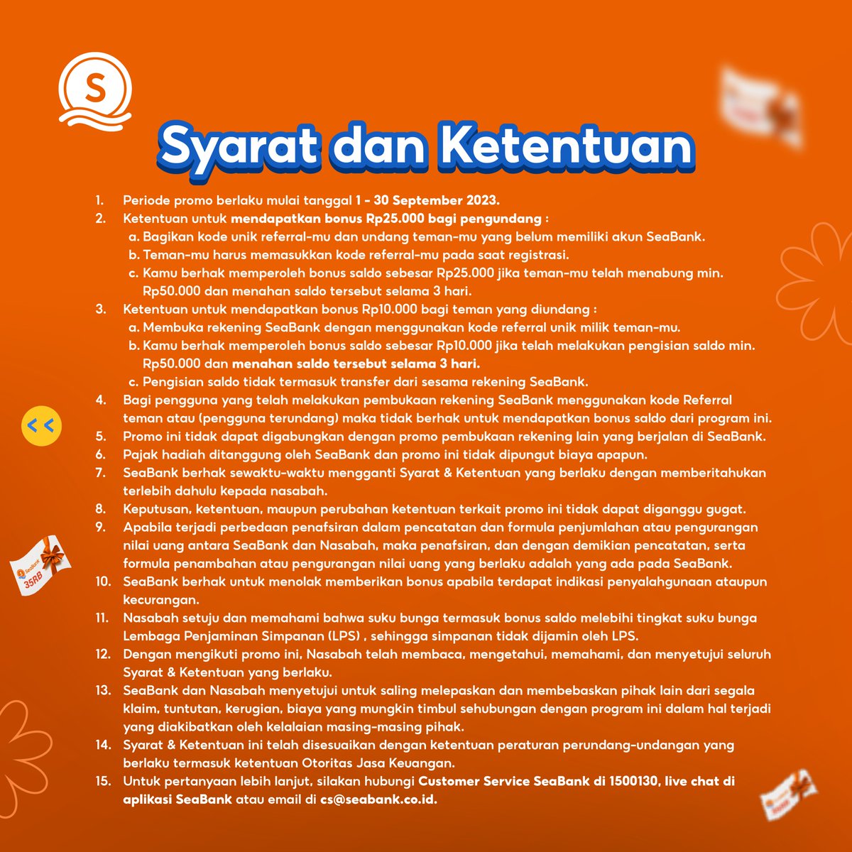 🤩 UNDANG TEMAN, DAPAT BONUS 35RB TANPA KUOTA! 🤩 

Yuk undang teman kamu biar dapet BONUS SALDO 35RB! 25RB untukmu &amp; 10RB untuk temanmu!🥰 REPLY "UNDANG TEMAN" kalau mau mimin kasih SALDO SPESIAL!🎁

Info selengkapnya cek di 👉 seabank.co.id/promo/014