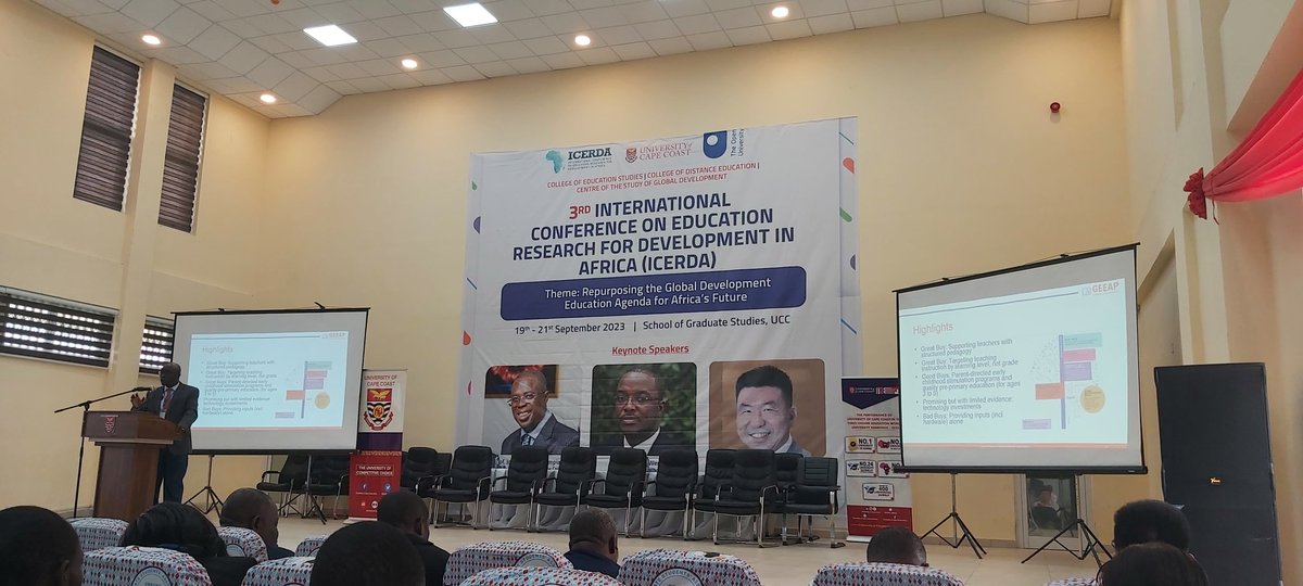 "Interventions work only when those in the system have a commitment to make it work" is a very important point shared by Prof. <a href="/kwameakyeampong/">Kwame Akyeampong</a> as he speaks about findings from the <a href="/GEEAP_/">Global Education Evidence Advisory Panel (GEEAP)</a> report on "Smart buys" at the <a href="/ICERDA_Africa/">ICERDA</a> conference #TaRL <a href="/TaRL_Africa/">TaRL Africa</a>