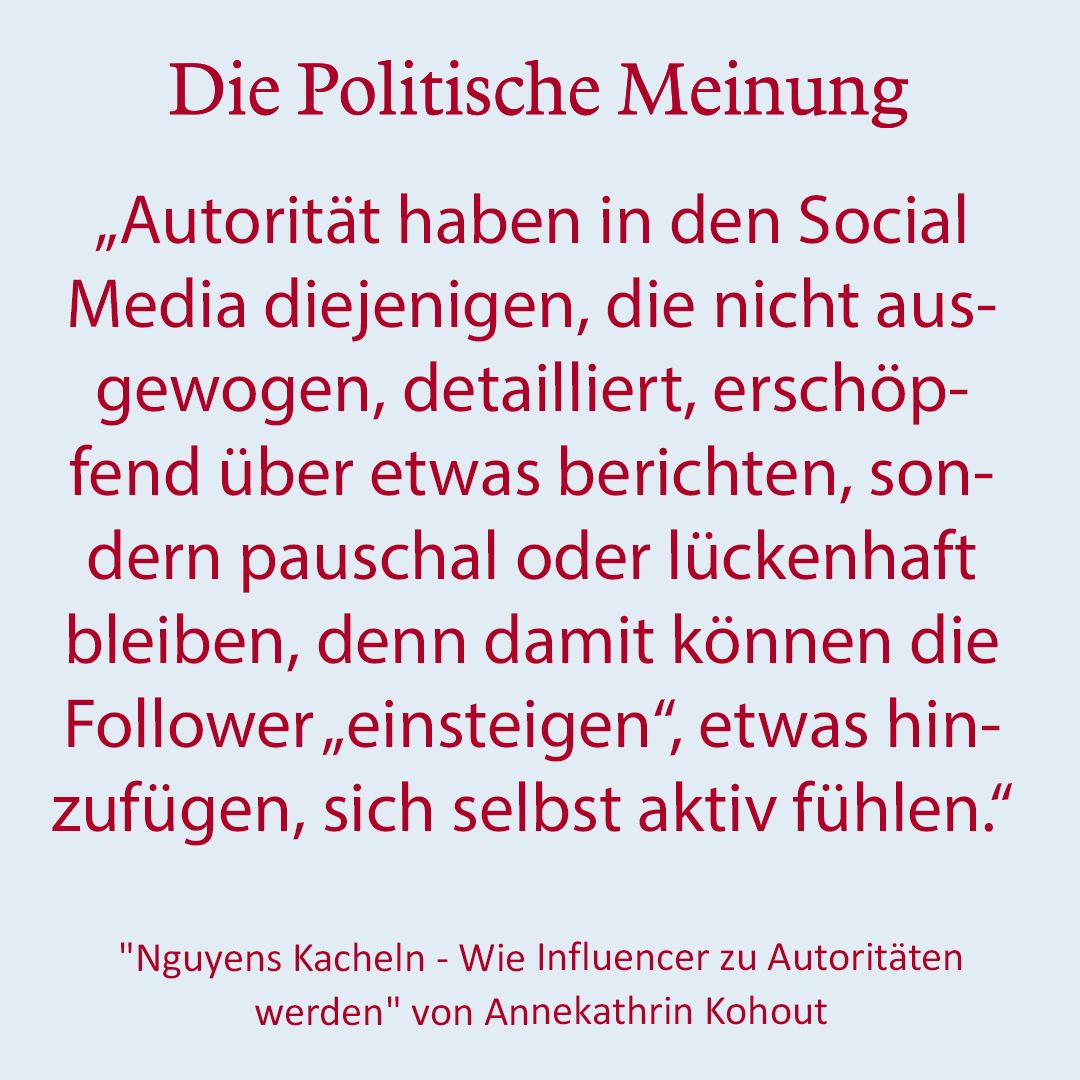 Die 'alten' Medien verlieren an #Autorität. Wissen gibt's jetzt auf Kacheln, nur nicht zu detailliert, damit Follower reagieren. Über den Einfluss von #Instagram & Co in Zeiten der Aufmerksamkeitsökonomie. Wie Influencer zu Autoritäten werden von @kohout_a kas.de/de/web/die-pol…