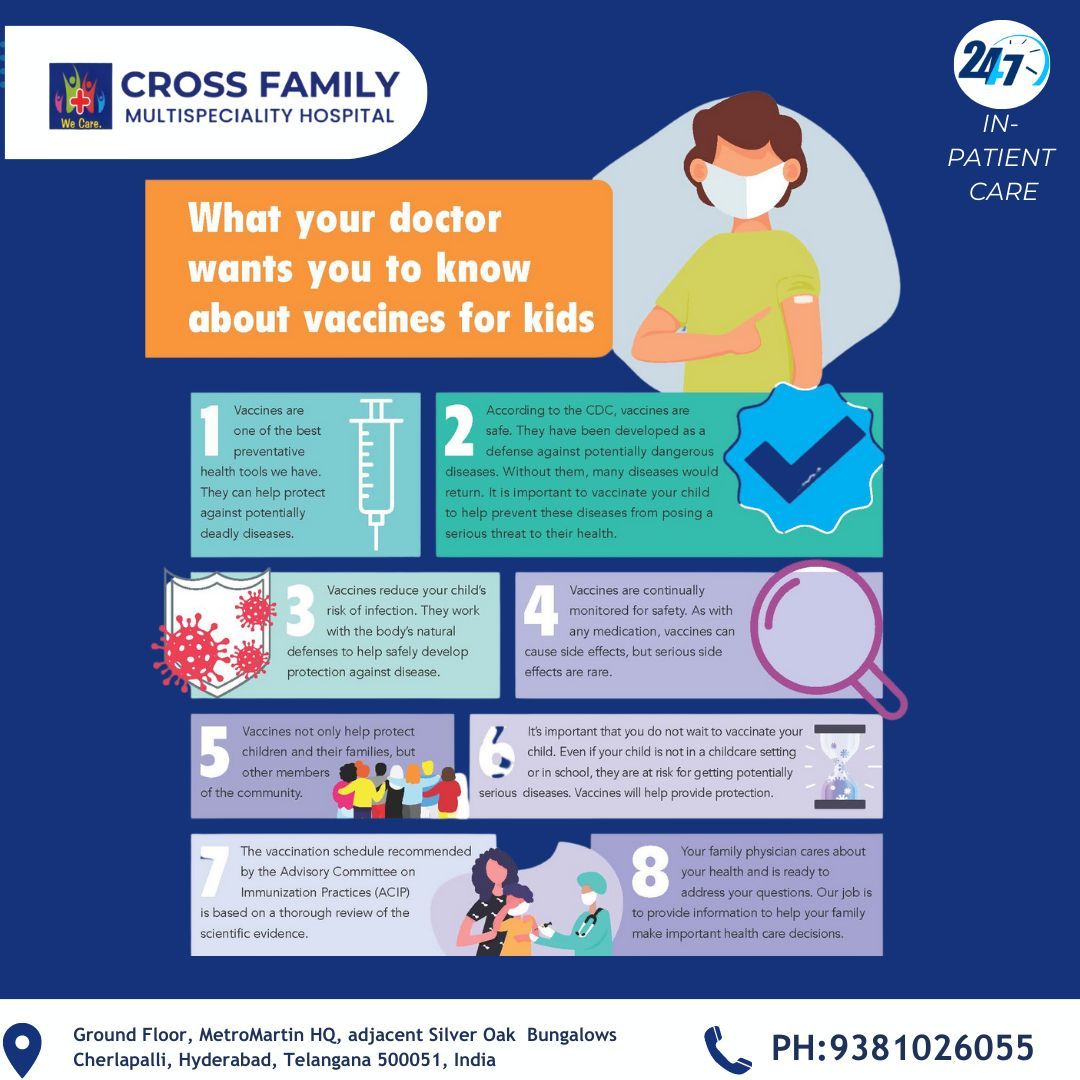 Guardians of health, knowledge, and care – our doctors are here to share crucial information about vaccines in kids. Together, let's build a shield of immunity! #ChildHealth #VaccineEducation #DoctorGuidance #crossfamilymultispeciality