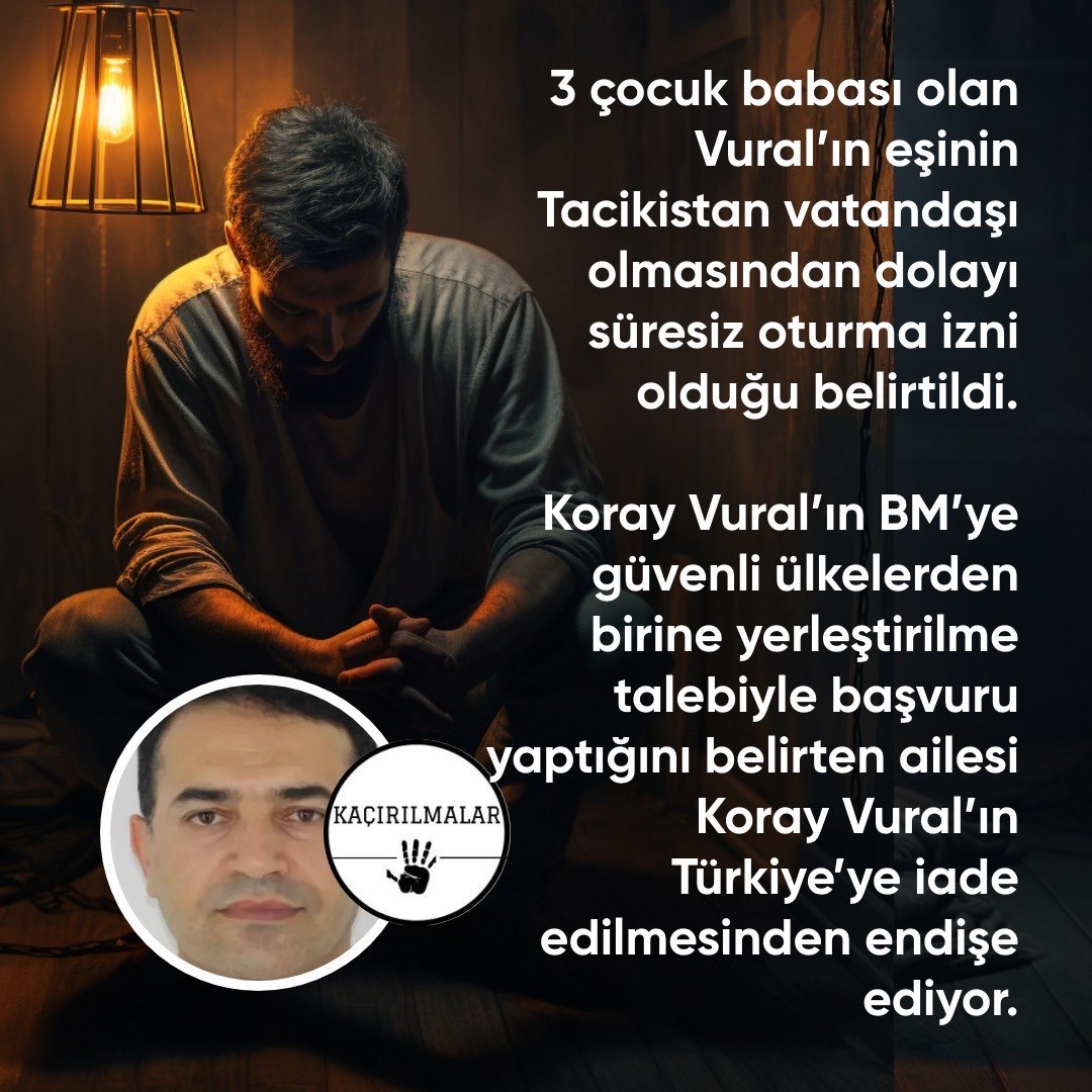 1994 yılından bu yana Tacikistan'da kendi hâlinde yaşayan Koray Vural adlı Türkiye Cumhuriyeti vatandaşı maskeli kişiler tarafından Türkiye'ye kaçırılmış!

Koray Vural neden kaçırıldı? Suçu neydi? Şimdi nerede?

🇹🇷KorayVural Kaçırıldı
🇺🇸#FindOurDadKorayVural