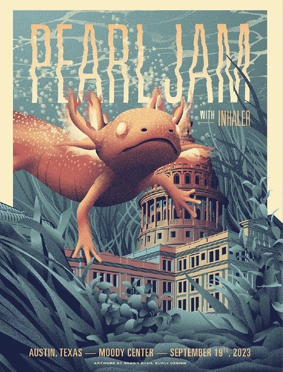 pearljamonline's tweet photo. Let’s play two! 

Hey Austin, are you ready for @PearlJam? Last night of the 2023 USA Tour. 

Poster: Shawn Ryan @burlydesign
#pearljam #pearljam2023 https://t.co/twBvfYTVzf