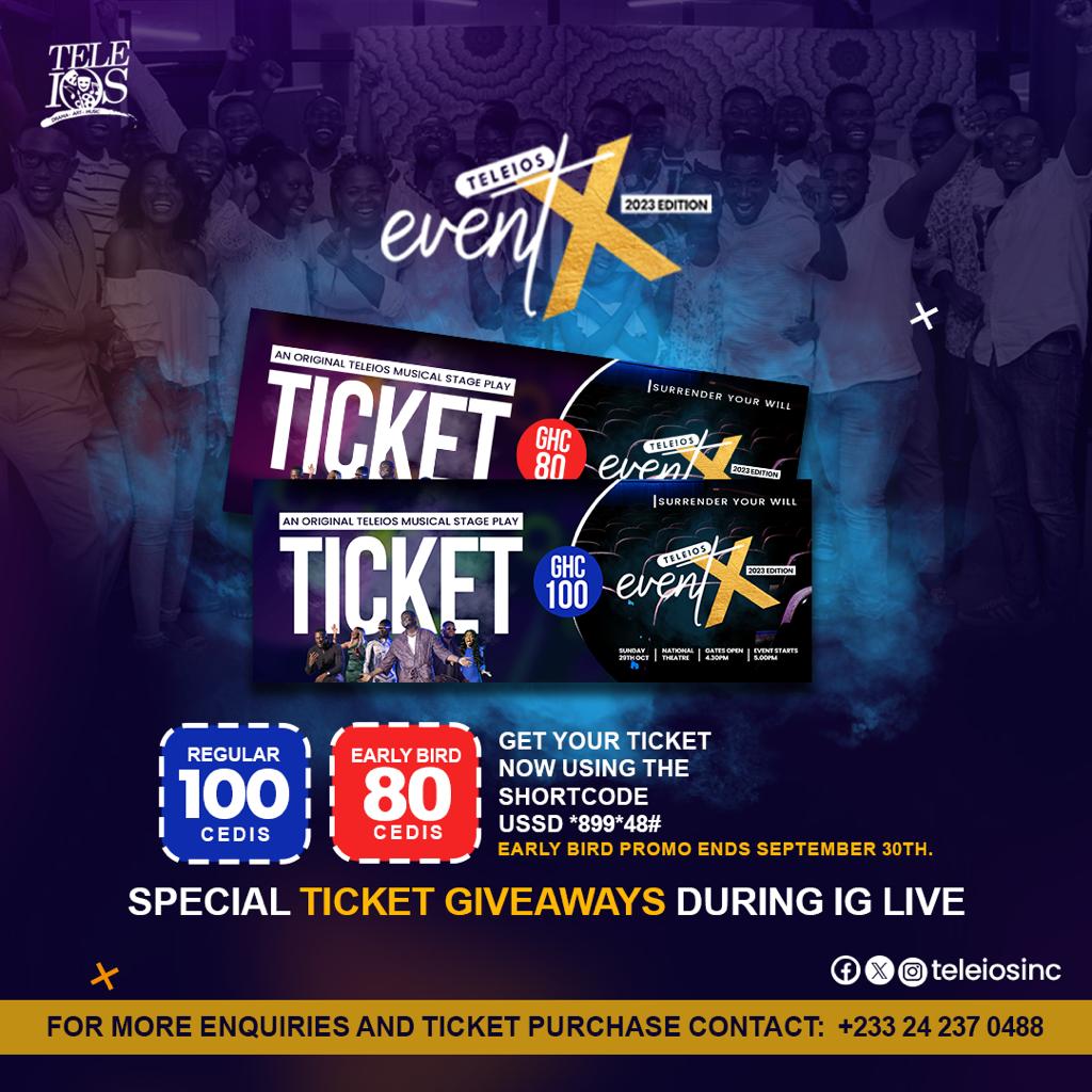 TeleiosInc's tweet photo. Tickets for TE❌ 2023 are officially available now on USSD code *899*48#! Alternatively reach out to Simpson on +233 24 237 0488 for special enquiries as well as group discounts and deals!
TE❌ is coming! Are you ready? #theatre #performingArts #christianCreativeArts #stageplay https://t.co/PU7NgmrNeG