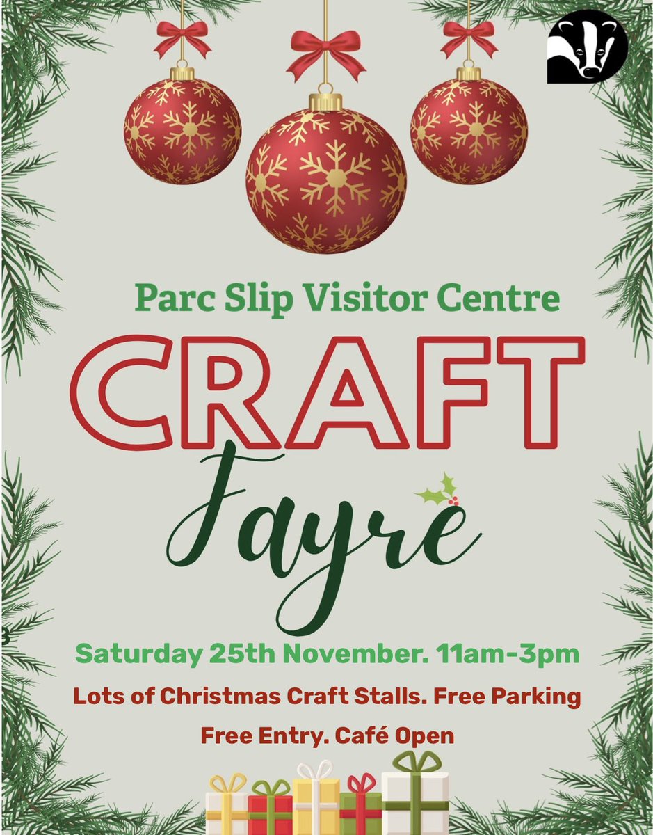 Date for the diary! Join us in celebrating the most magical time of the year with a visit to our Parc Slip Christmas Craft Fayre!🎄 A fun festive event filled with Christmas cheer & lots of handmade crafts & gifts. 🎁 Our Cafe will also be open. Free parking & entry. 👍
