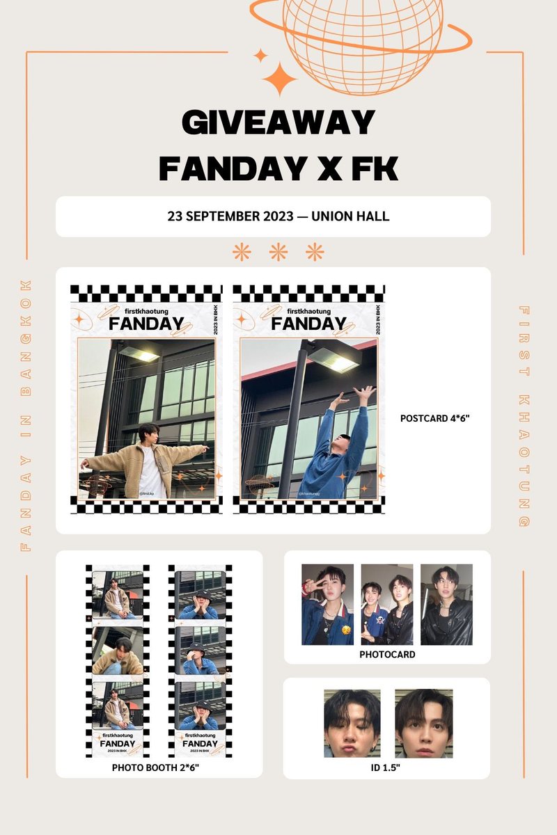 giveaway — #GMMTVFandayinBKKxFK 

𓂋 photoset first/khaotung : 40 sets 𖧷 ˚ ༘

📍location : union hall , union mall
🗓️date : 23 / 09  🕔time : tba   

มารับน้องกันเยอะๆนะคะ หรือสนใจแลก dm มาก่อนได้ค่ะ 🧡🐈🐈‍⬛💫
꒰ #เฟิร์สข้าวตัง #GMMTVFandayinBKK ꒱