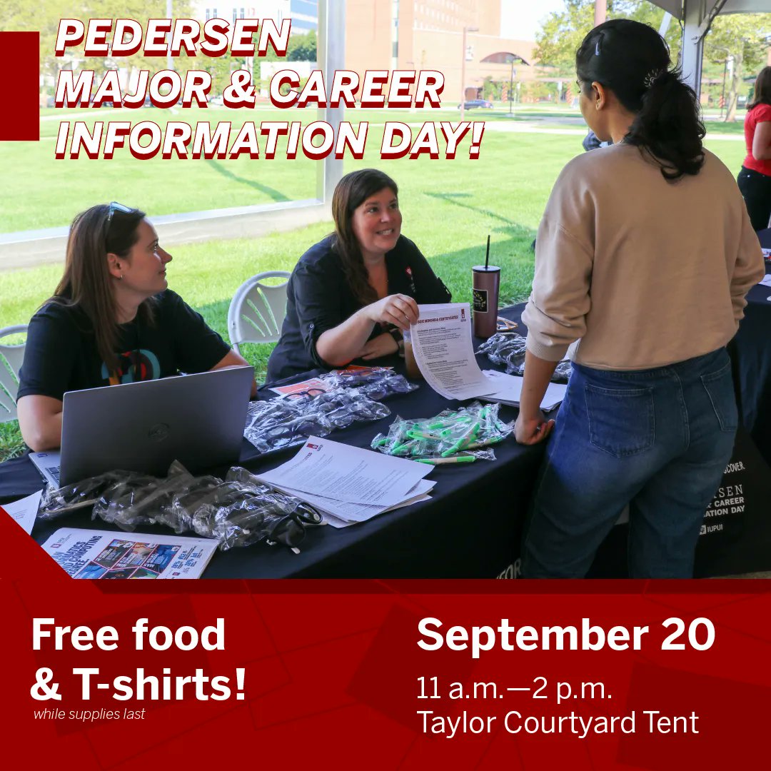 We will have a table at Joan Pedersen Major and Career Information Day on Weds, Sept 20 from 11am-2pm in Taylor Courtyard under the tent! Stop by to explore and learn about IUPUI's undergraduate majors, related career possibilities, and engaged learning opportunities. #PMCID23