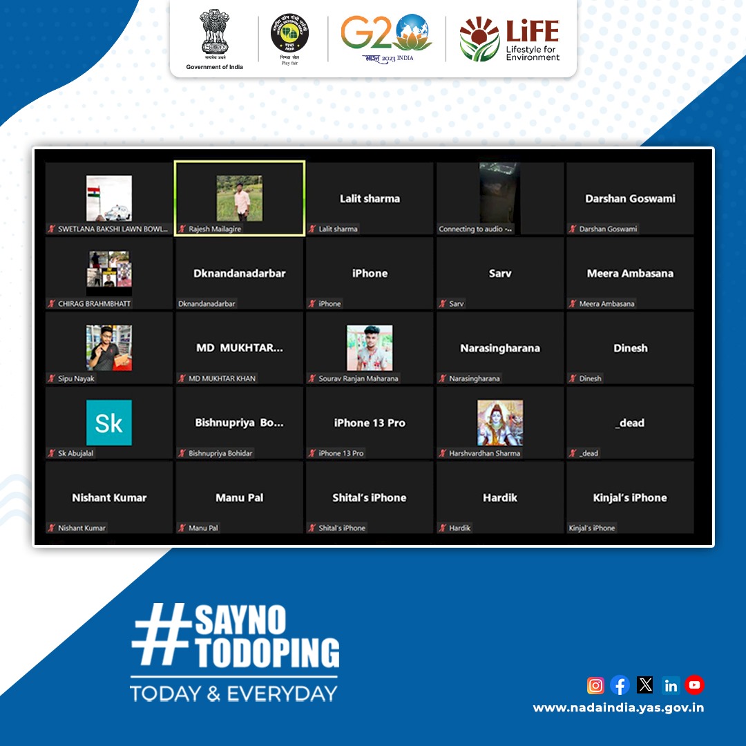 NADAIndiaOffice's tweet photo. NADA India conducted an online anti-doping awareness webinar for 200+ athletes, participating in the 8th Lawn Bowls National Championship, on September 16, 2023. 

#SayNoToDoping #NADAIndia #Athlete #Sports #PlayFair #CleanSport #AntiDoping #NoDoping #PlayTrue #IForIntegrity https://t.co/ndTFoM77uJ