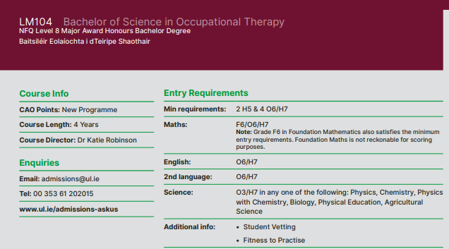 Katie Robinson (@katierobinsonot) on Twitter photo 📢University of Limerick <a href="/UL/">University Of Limerick</a> is launching a new BSc Occupational Therapy program from Sept 24
A huge team effort <a href="/AlliedHealthUL/">School of Allied Health</a> to get to this point.
Find out more via the UL prospectus:
ul.ie/courses/about-… or meet the team at the UL Open Days
#OccupationalTherapy
1/2 📢University of Limerick <a href="/UL/">University Of Limerick</a> is launching a new BSc Occupational Therapy program from Sept 24
A huge team effort <a href="/AlliedHealthUL/">School of Allied Health</a> to get to this point.
Find out more via the UL prospectus:
ul.ie/courses/about-… or meet the team at the UL Open Days
#OccupationalTherapy
1/2