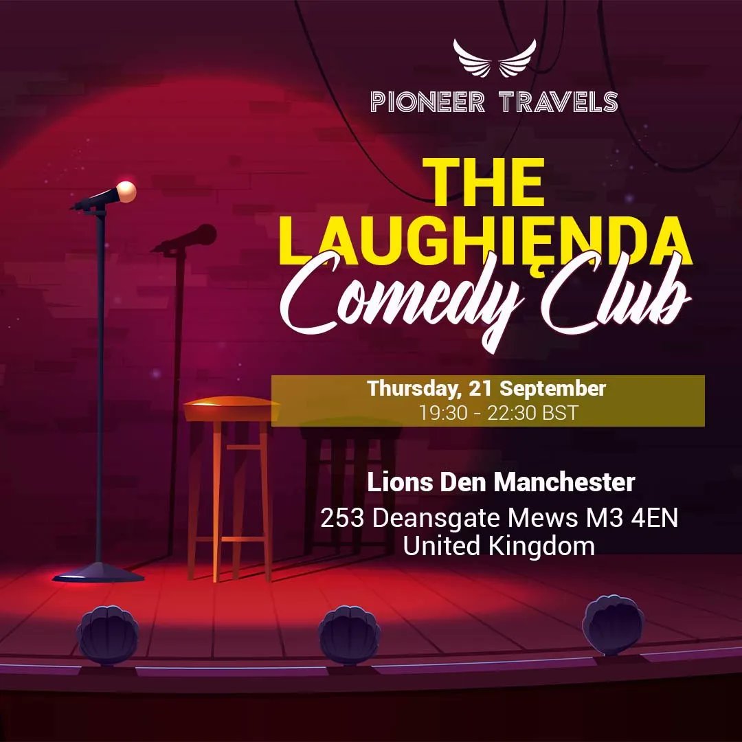 The Laughięnda Comedy Club
Thursday, 21 September 2023 at 7:30pm
Lions Den, 253 Deansgate, Mews, Manchester M3 4EN, UK
laughienda.com

Contact us
pioneertravels.co.uk
.
#pioneertravelstheworld #LaughięndaComedyClub #LISA #ComedyNight #StandUpComedy #LaughOutLoud