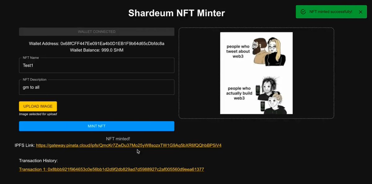 Here's an idea... 💡

Write a smart contract to upload memes OR cat pictures OR birthday albums OR vacation photos &amp; mint them on Sphinx Dapp 🤯

Try it out yourself 👉 shardeum.org/blog/build-an-…