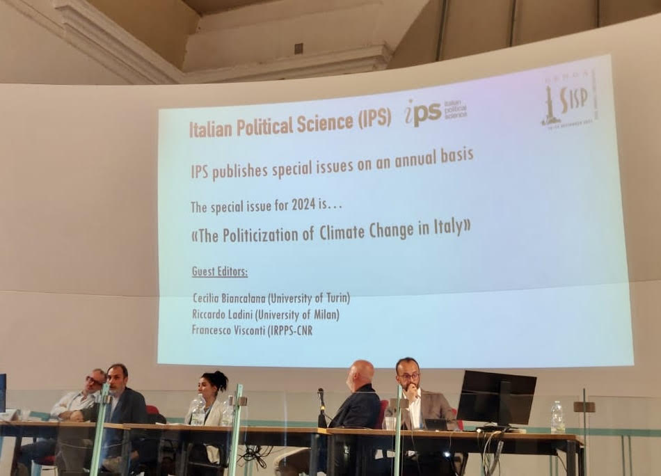 The call for papers for the next IPS special issue on the politicisation of climate change in Italy (edited by C. Biancalana, R. Ladini &amp; <a href="/fravisc0/">Francesco Visconti</a>) is now OPEN!

Make sure you send your abstract by October 16th.

More details at: shorturl.at/jksx9