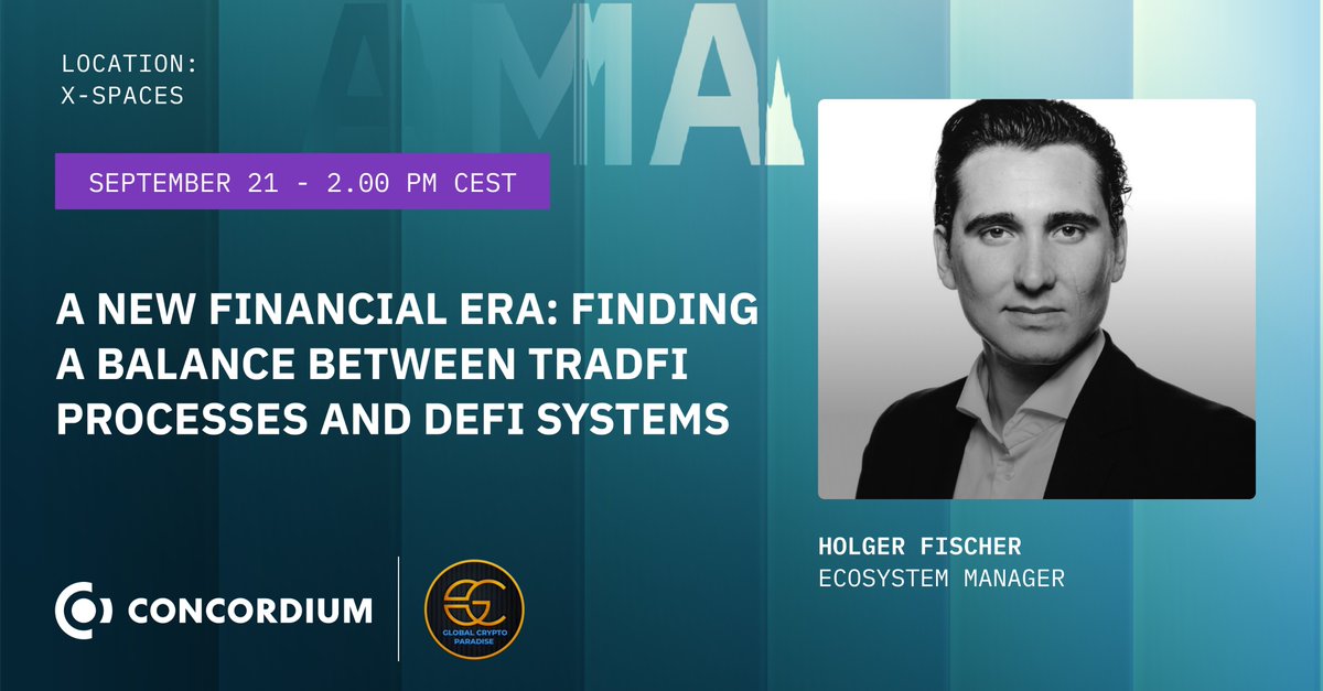 Don't miss today's AMA! A New Financial Era: Finding a Balance Between TradFi Processes and DeFi Systems 📅 Thursday 21st, 2PM CET 👥 @hchfischer & @GlobalCrypto12 📍 X-Spaces @GlobalCrypto12