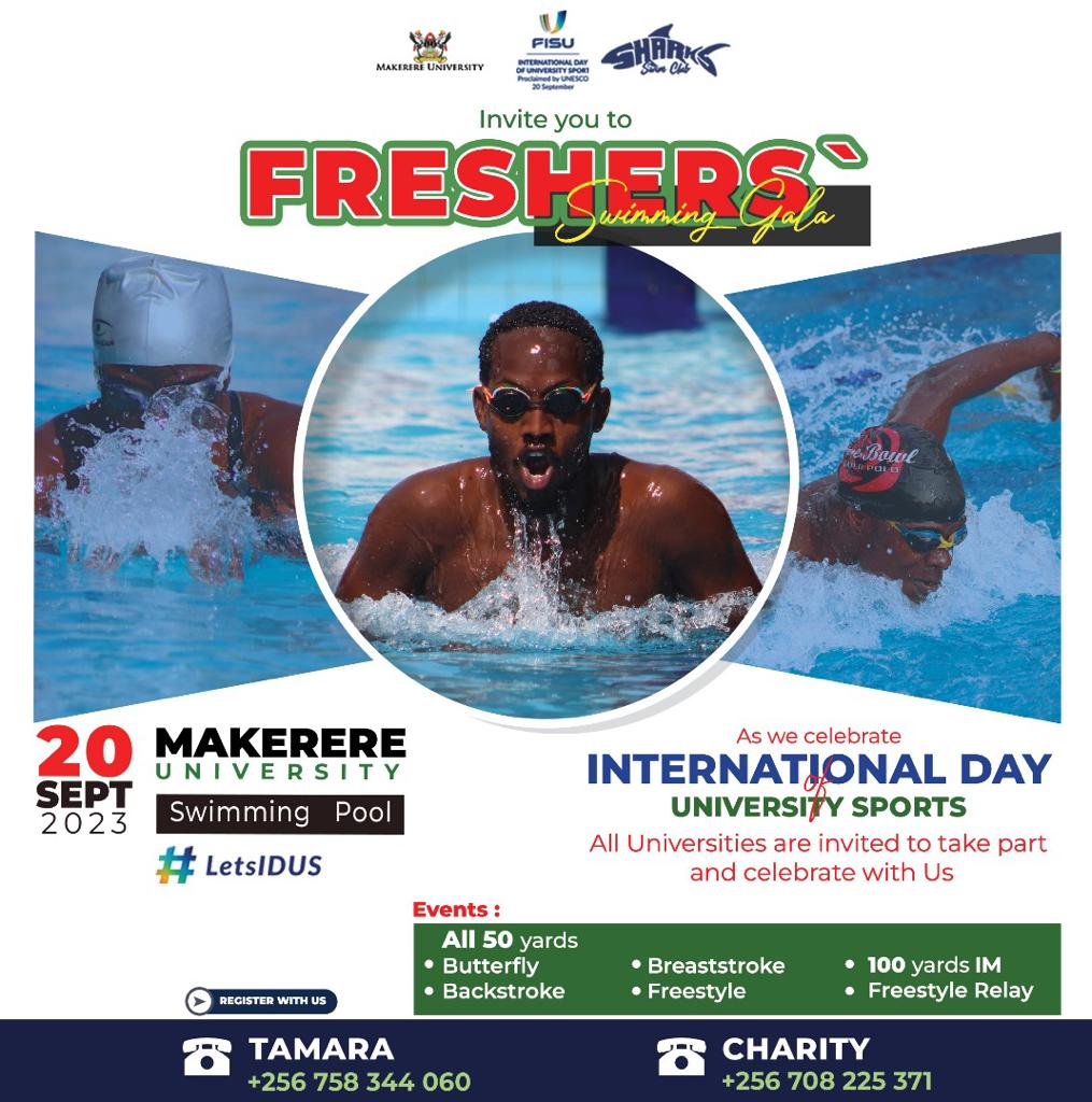 stella1N's tweet photo. @makerere Swim Team invites the univeristy swimming community and all sports people for the annual International Day of University Sports at the Makerere Swimming pool.

All universities are invited.
Tomorrow 2:30pm
#KeepItAtTekSports
#LetsIDUS https://t.co/2sxkuqxjGS