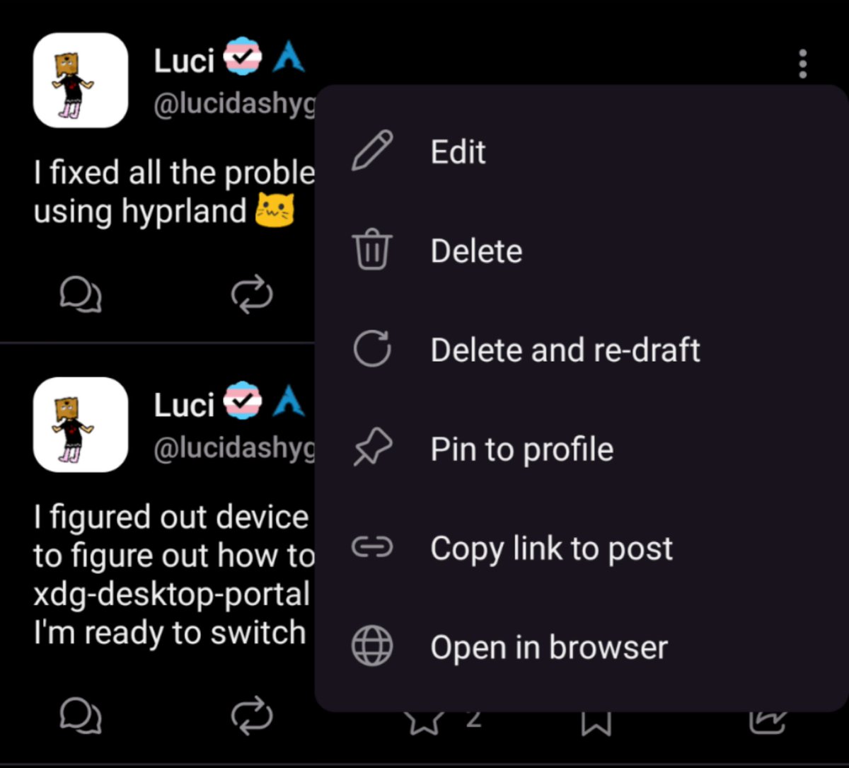 dusknbfacts's tweet photo. @DUSKdev Mastodon privilege :3 https://t.co/7VCT3ywLaM