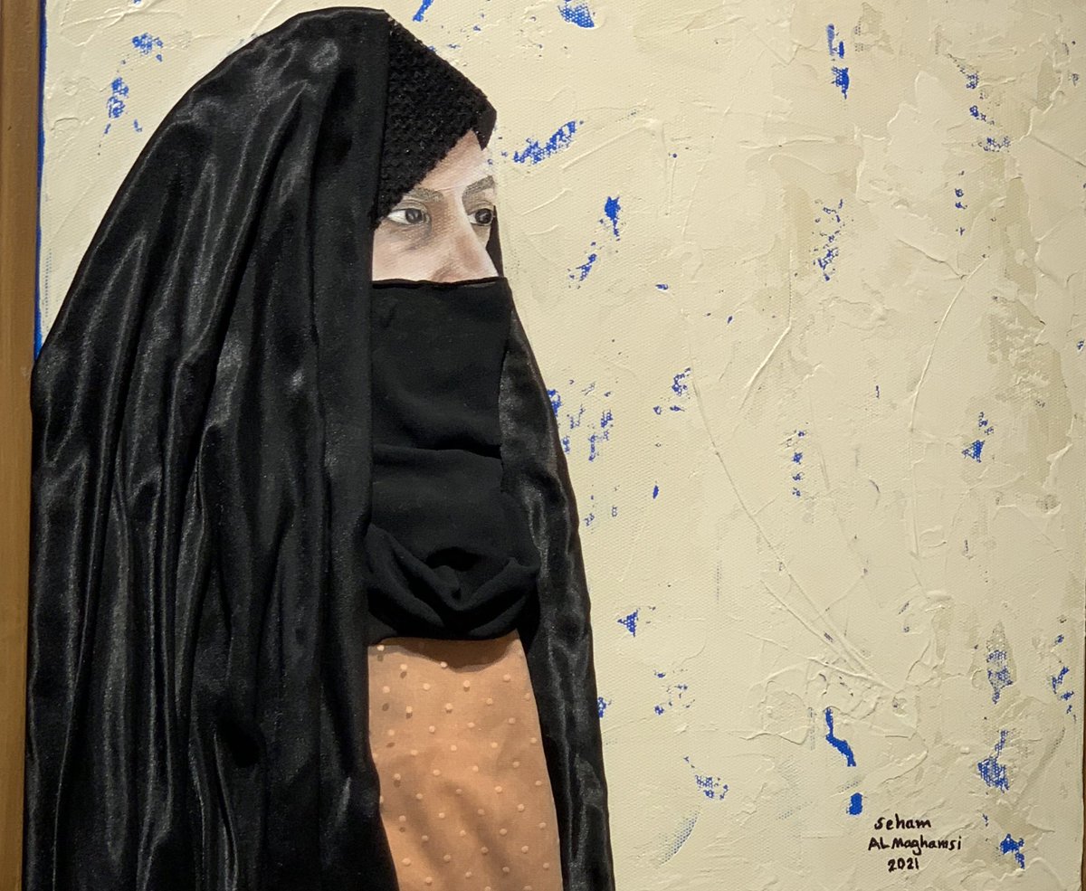 SWAR2019's tweet photo. Seham Almaghamsi. (2021). What is she looking at? 

#swar 
#womensart
#SaudiArabia https://t.co/i34aLAMhuM