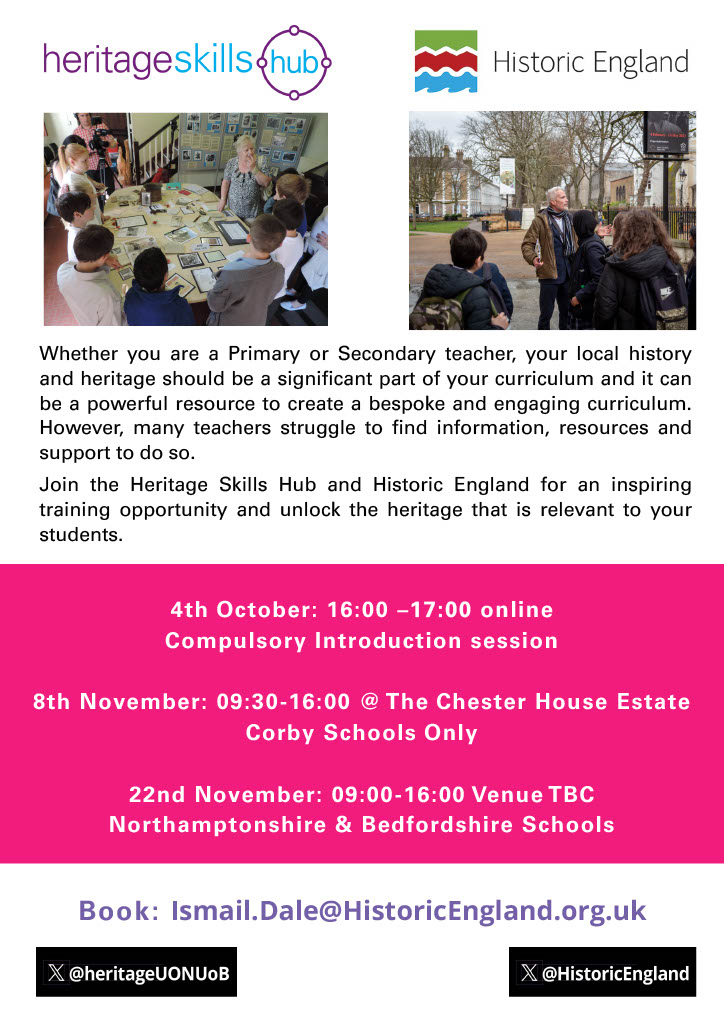 Booking is open for our  first FREE training for teachers this academic year.
Delighted to be working alongside @HistoricEngland 

#localhistory #curriculumdevelopment #heritageeducation #heritageskillshub #culturaleducation