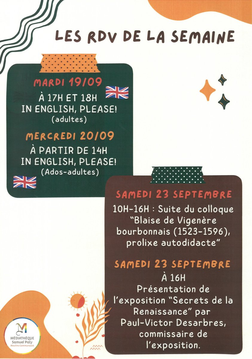 Découvrez les animations de la semaine à la médiathèque Samuel Paty 👀