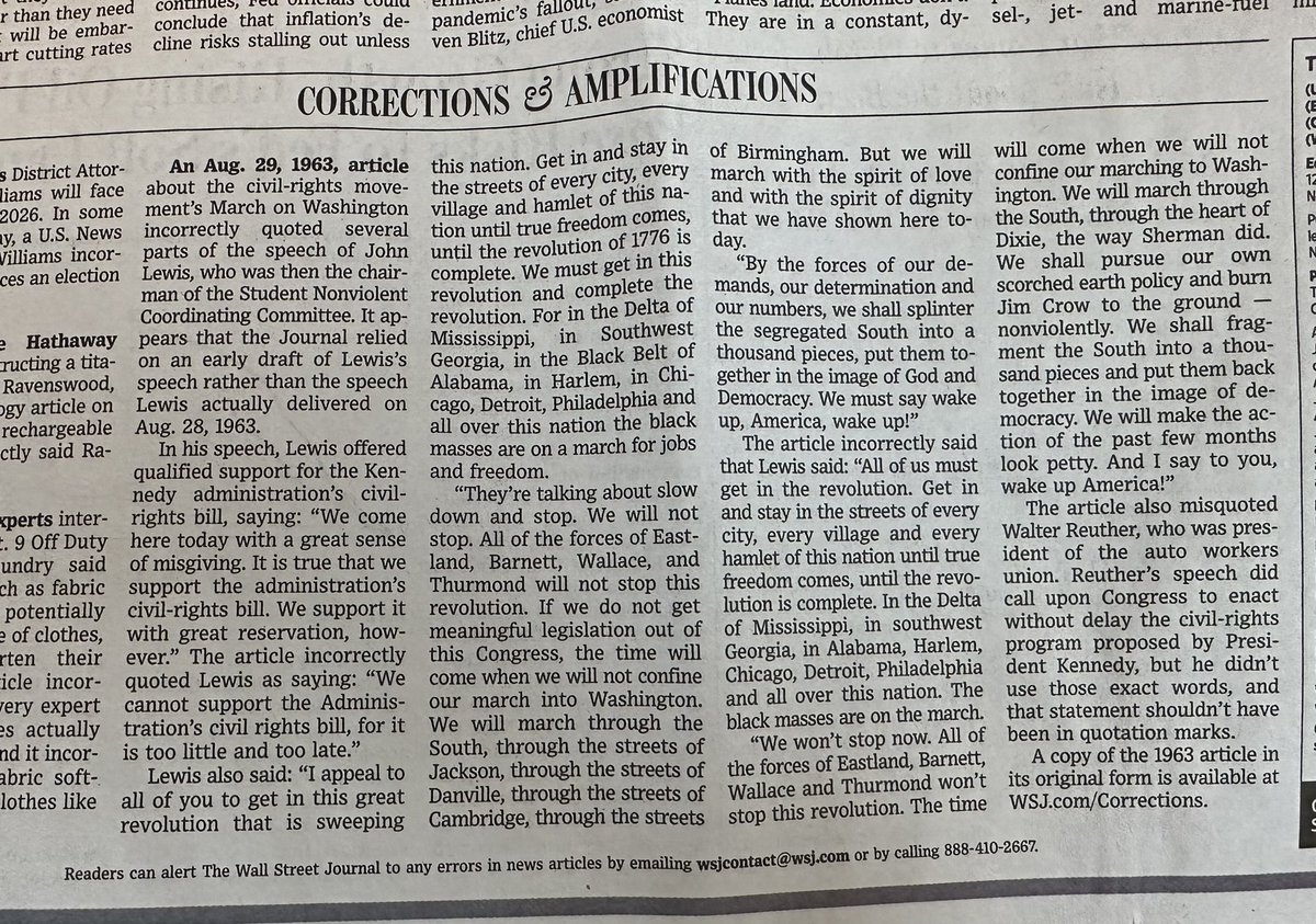 A WSJ correction, some 60 years after publication.