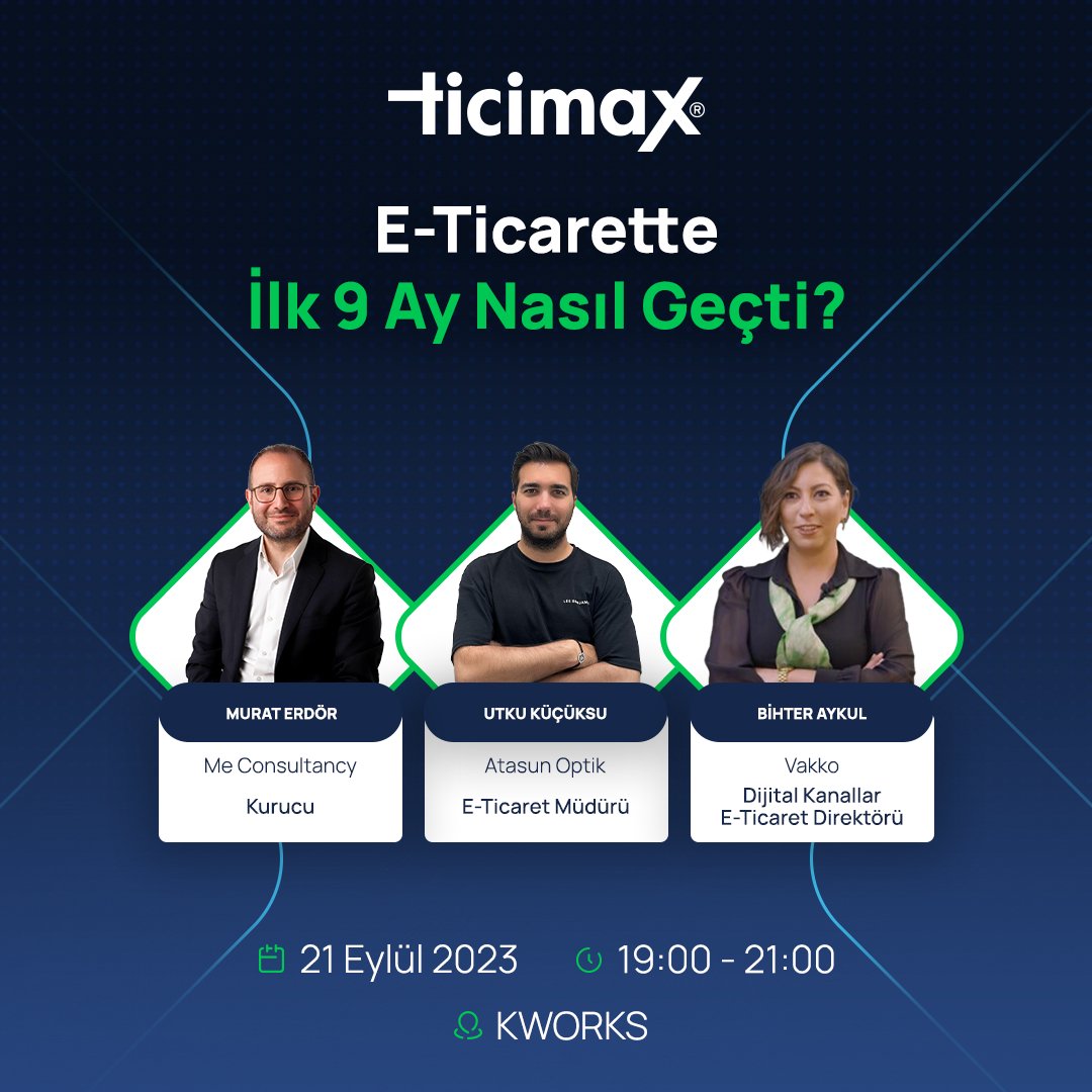 Perşembe saat 19.00'da Vakko’da Dijital Kanallar E-Ticaret Direktörü olan Bihter Aykul ve Atasun Optik E-Ticaret Müdürü UTKU KUCUKSU ile e-ticarette ilk 9 ayın değerlendirmesini yapacak, güncel konularla alakalı sohbet edeceğiz, bekleriz.
faydalisohbetler.com/event/e-ticare…